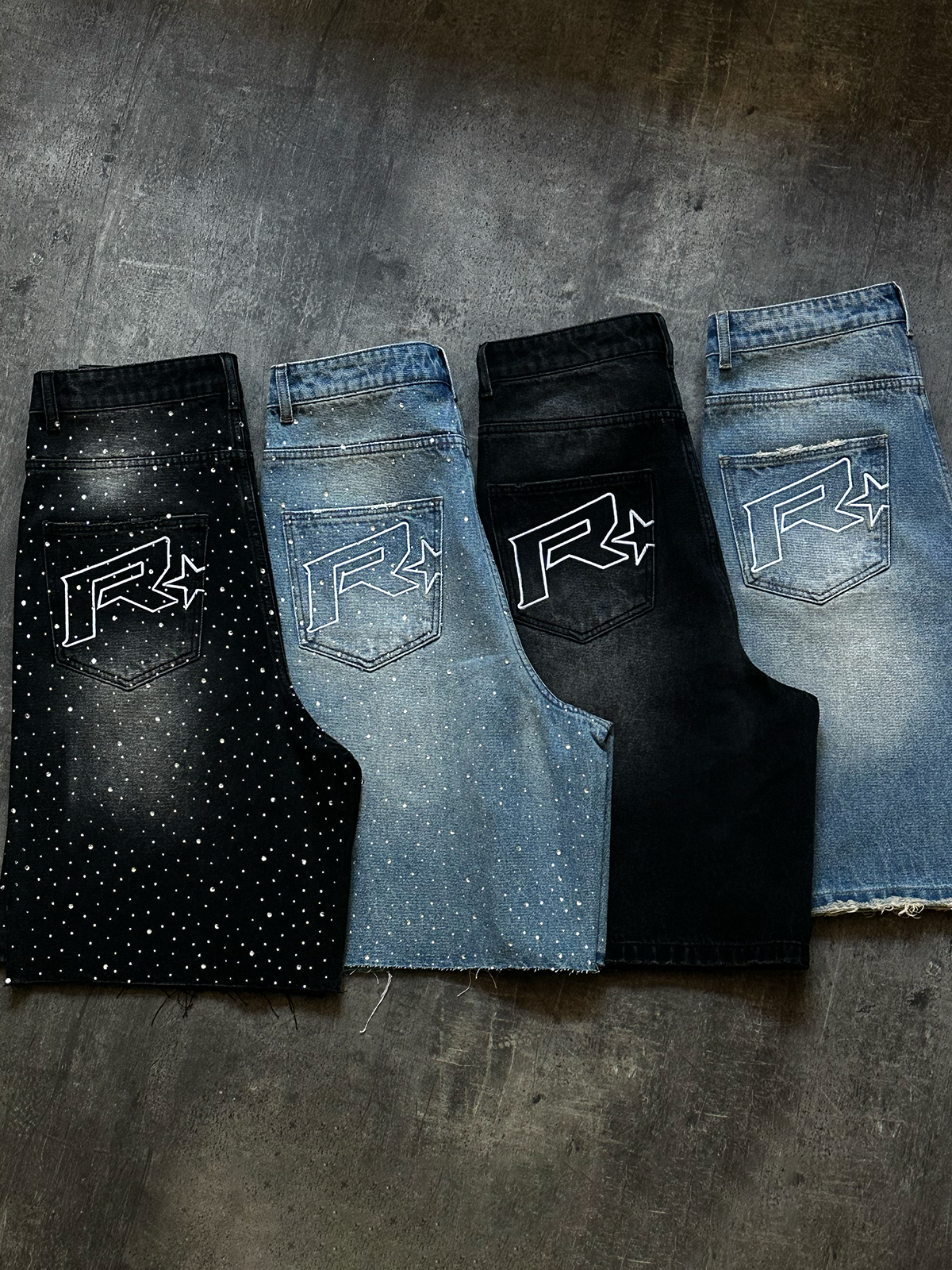Rhinestone Denim Jorts - Cream Wash