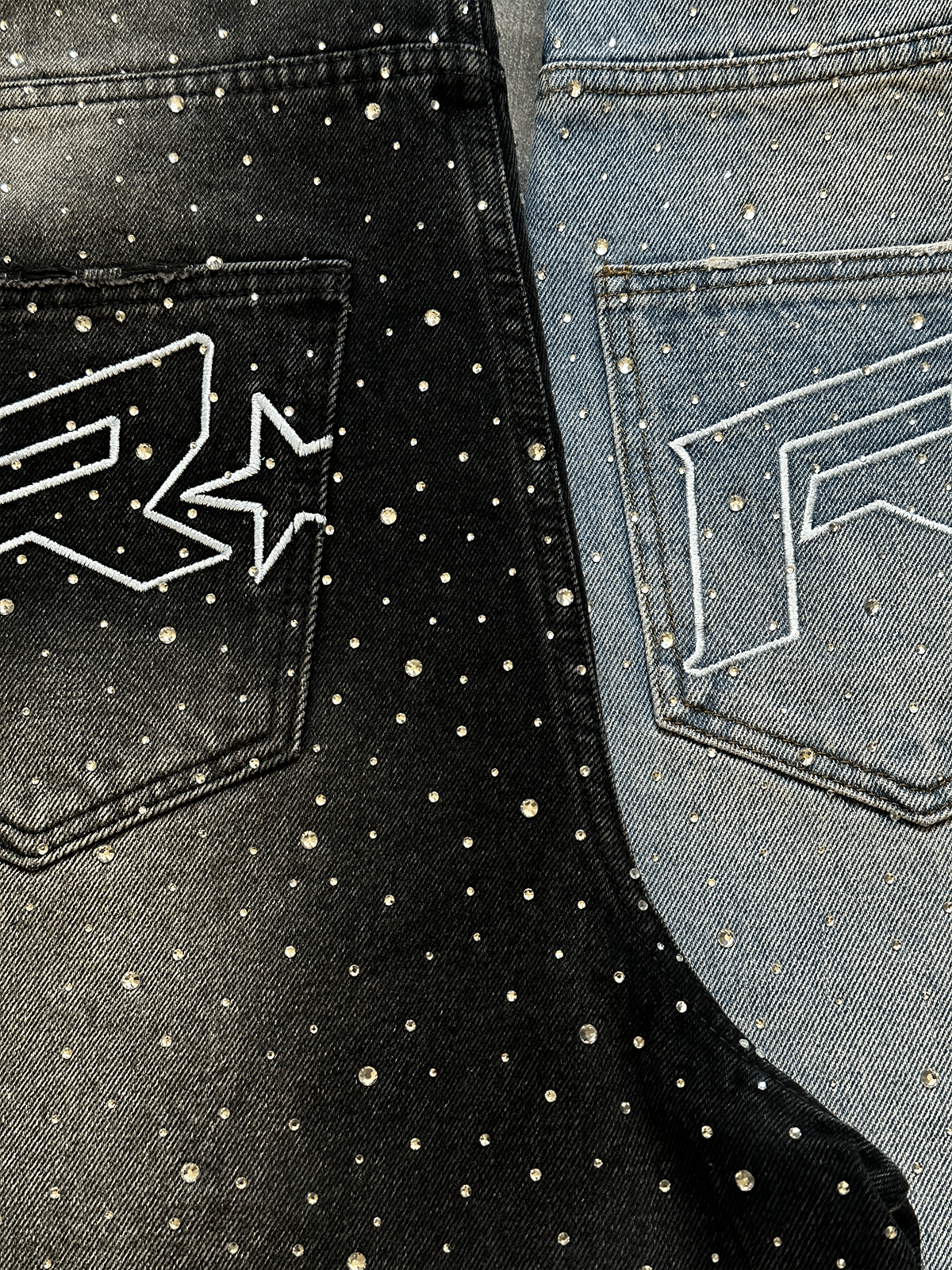 Rhinestone Denim Jorts - Black