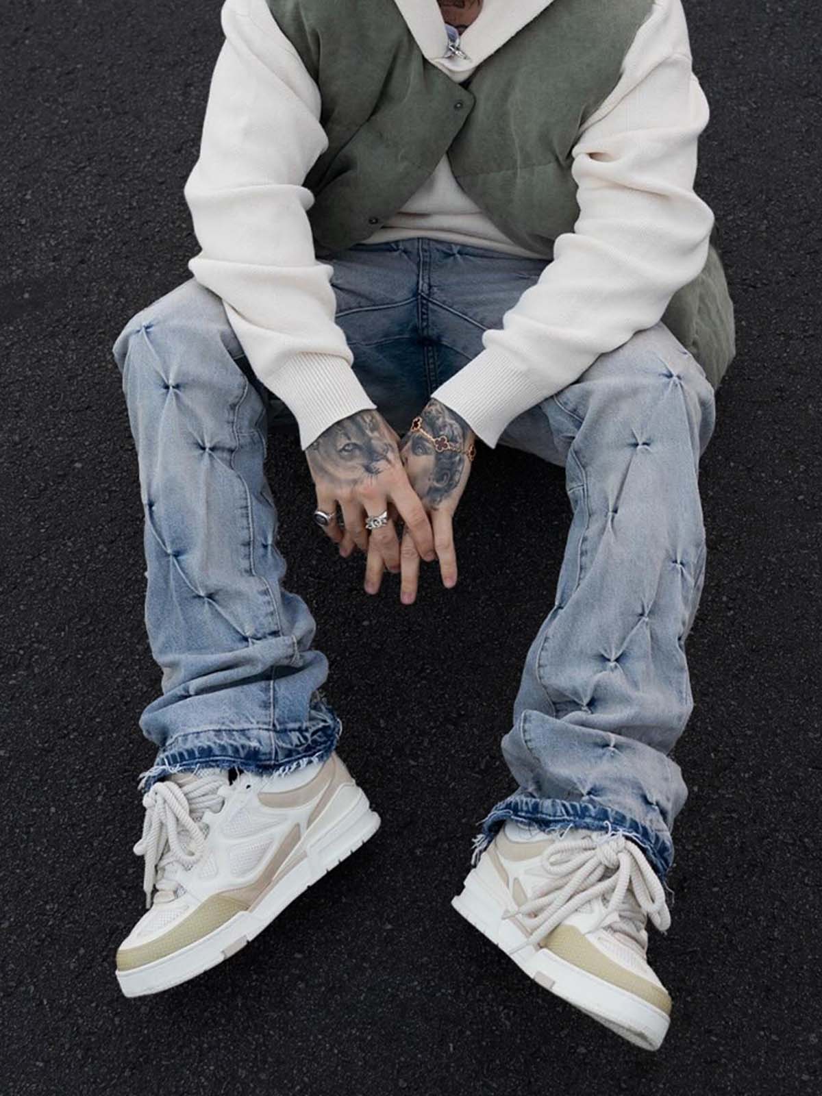 Pinched Flare Denim - Cream Wash