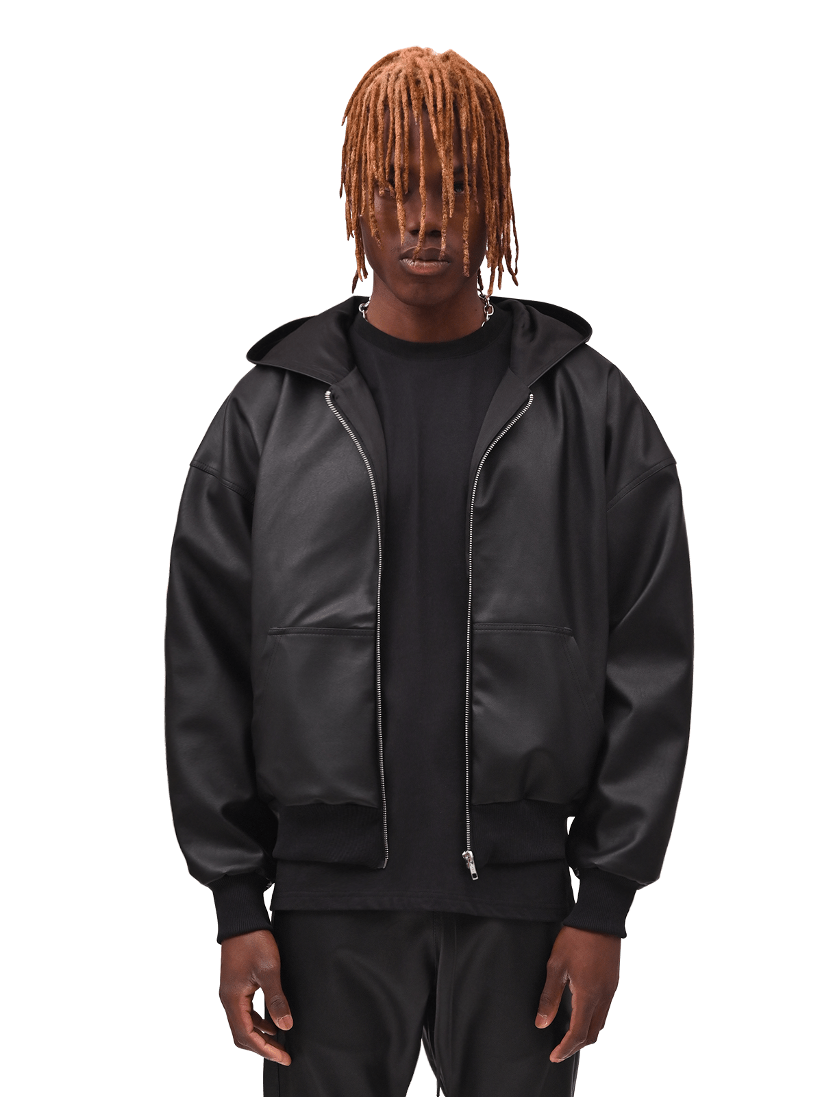 Leather Zip Hoodie - Black