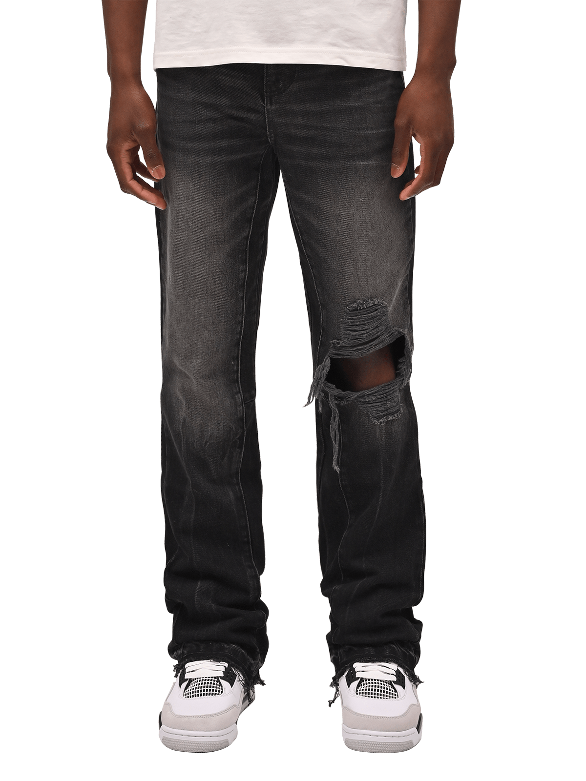 Knee Blowout Flare Denim - Black