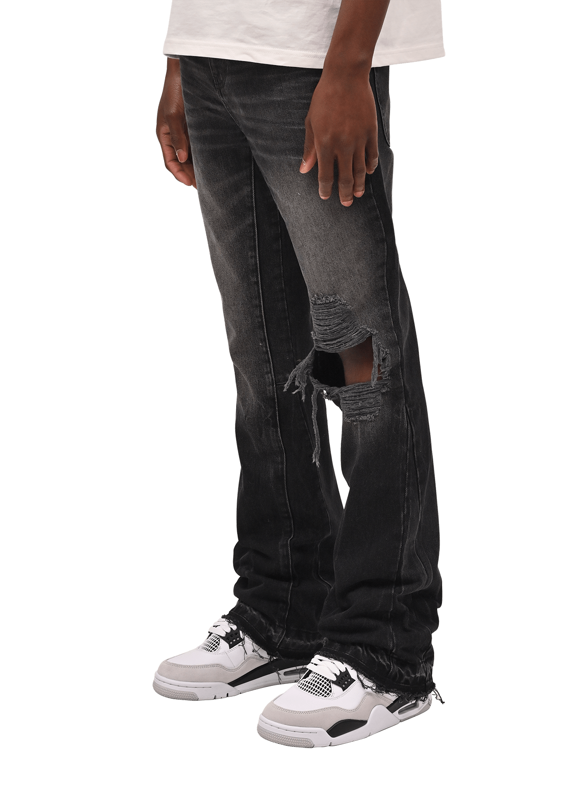 Knee Blowout Flare Denim - Black