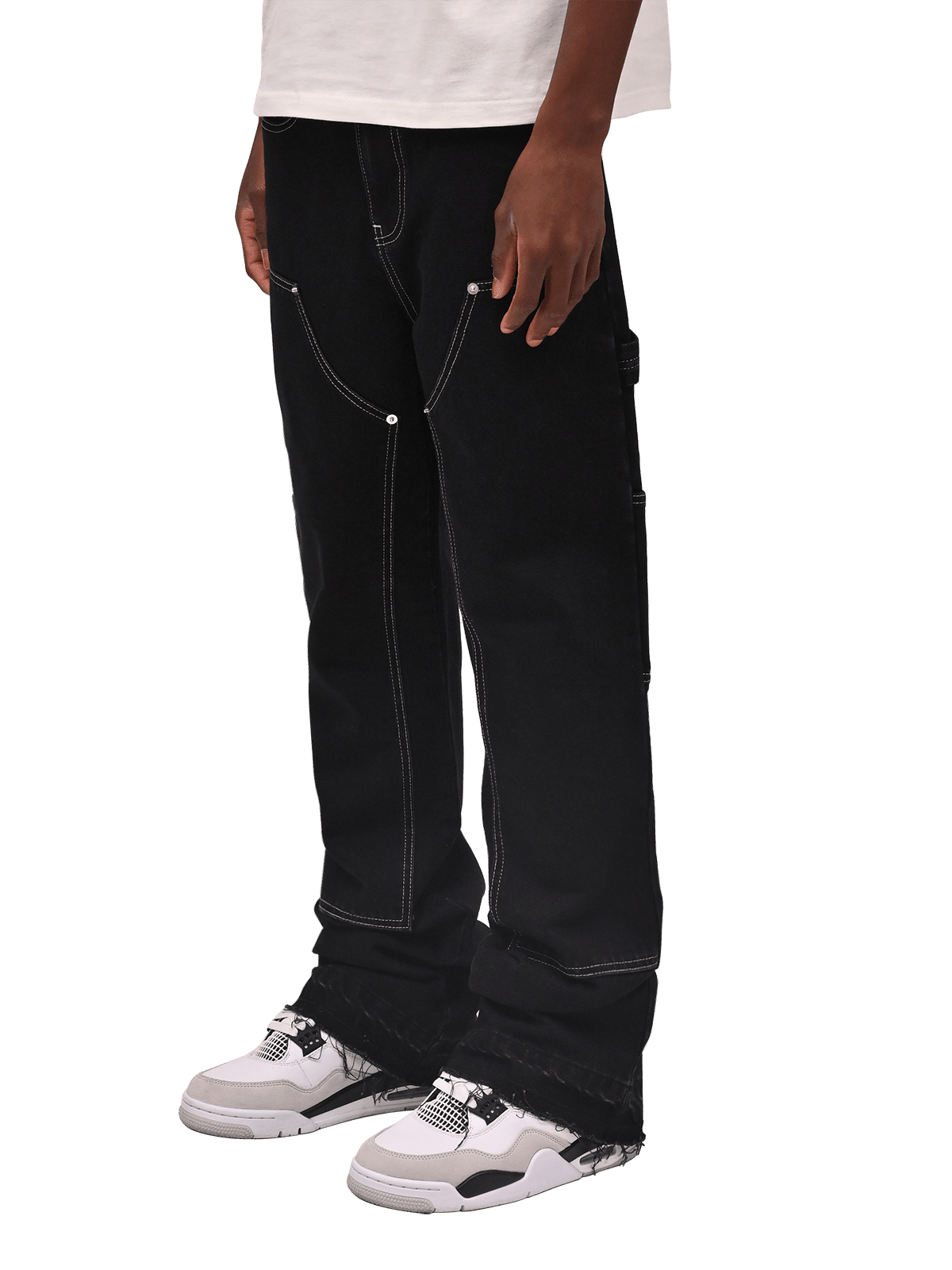 Contrast Stitch Flare Denim - Black - Reputation Studios