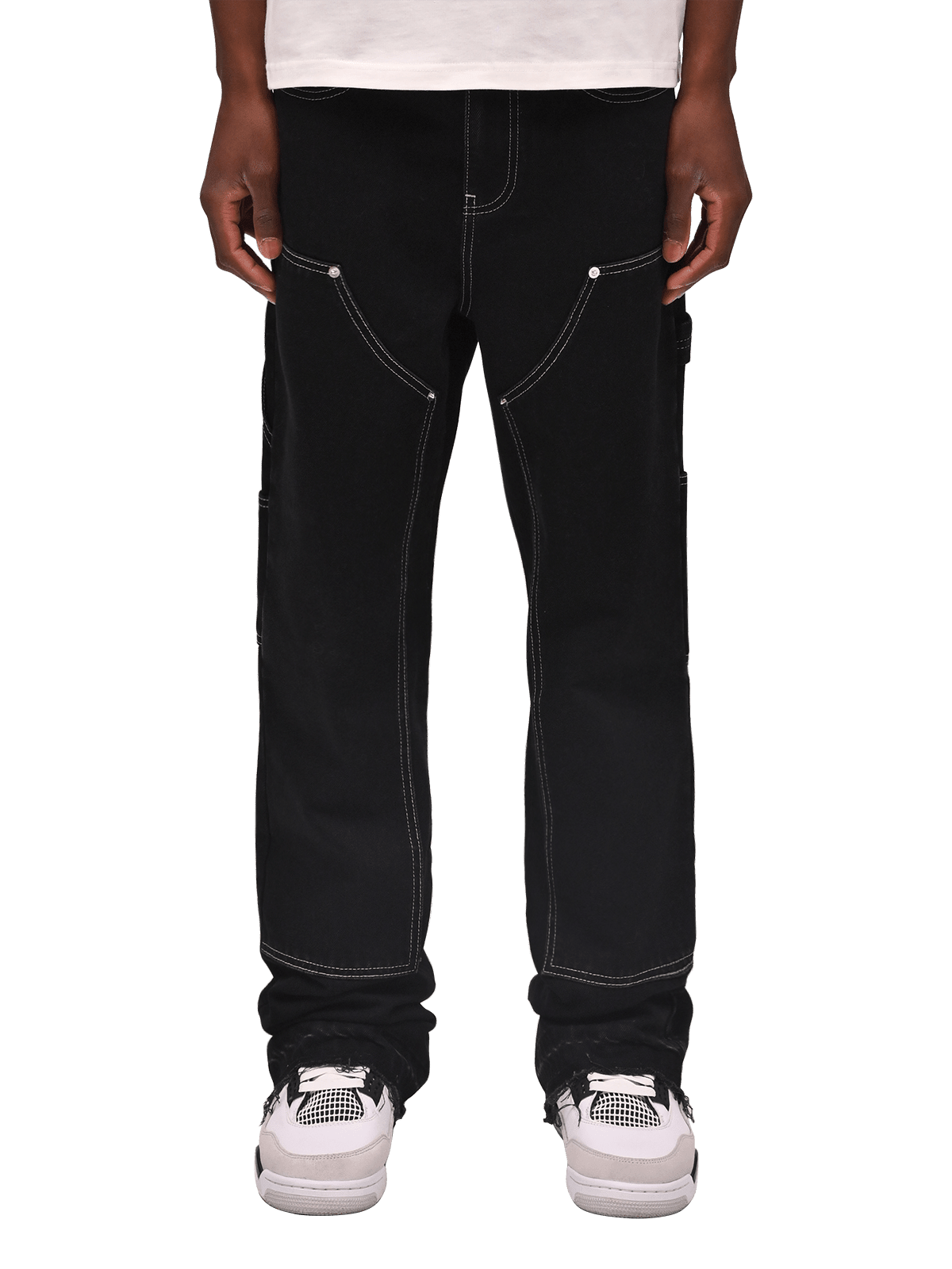 Contrast Stitch Flare Denim - Black - Reputation Studios