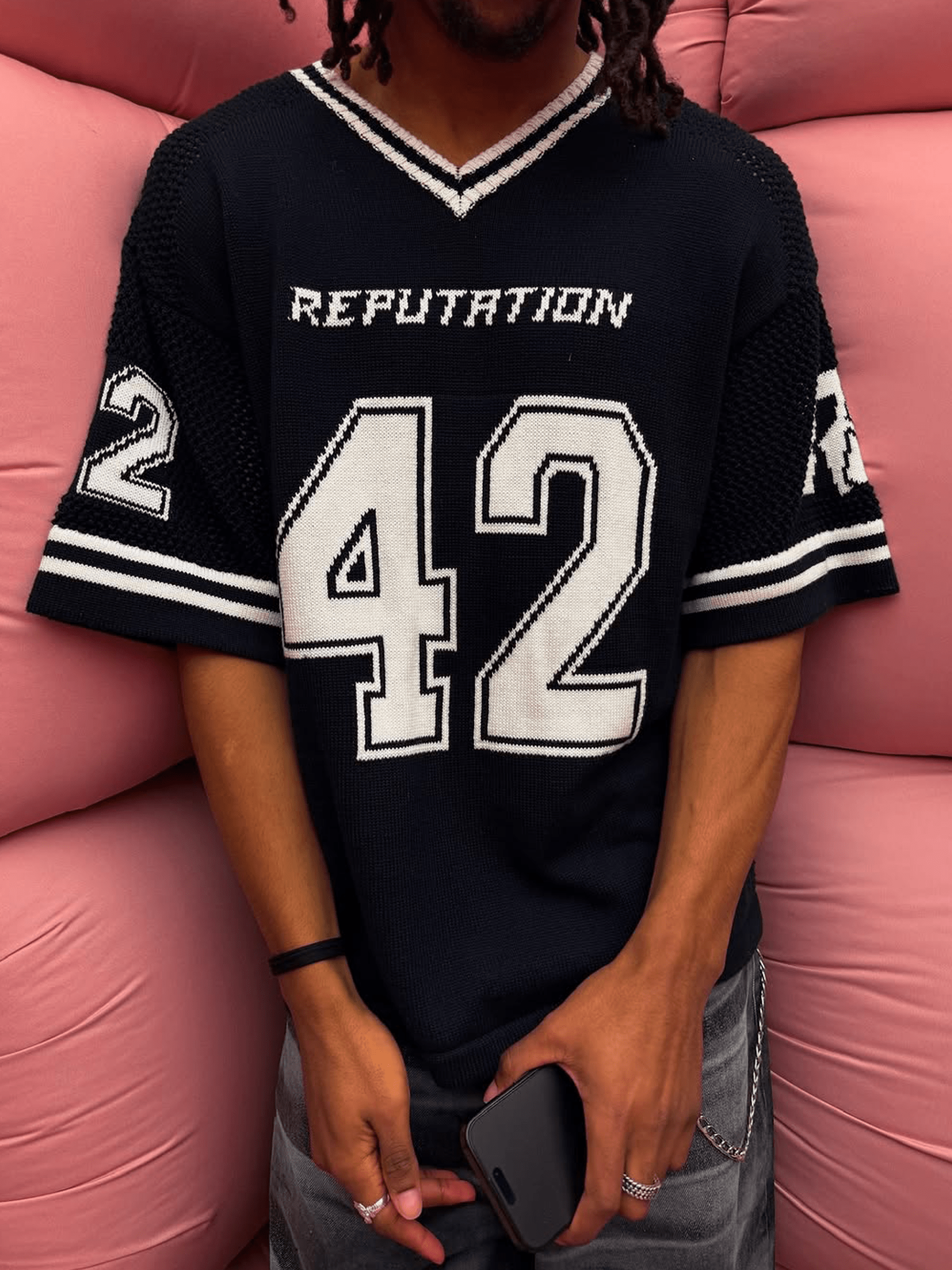 Y2K Knit Hockey Jersey - Navy