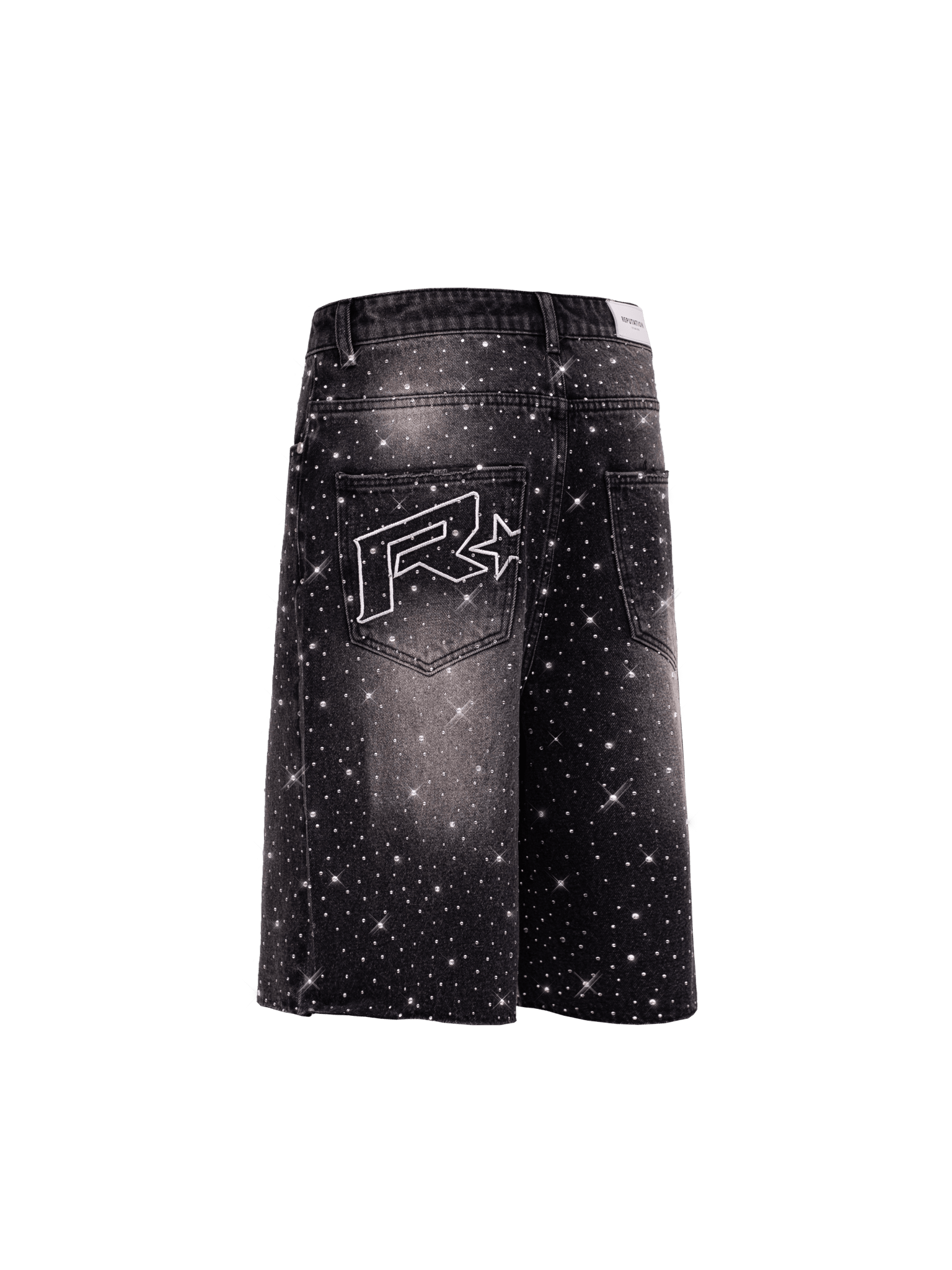 Rhinestone Denim Jorts - Black - Reputation Studios