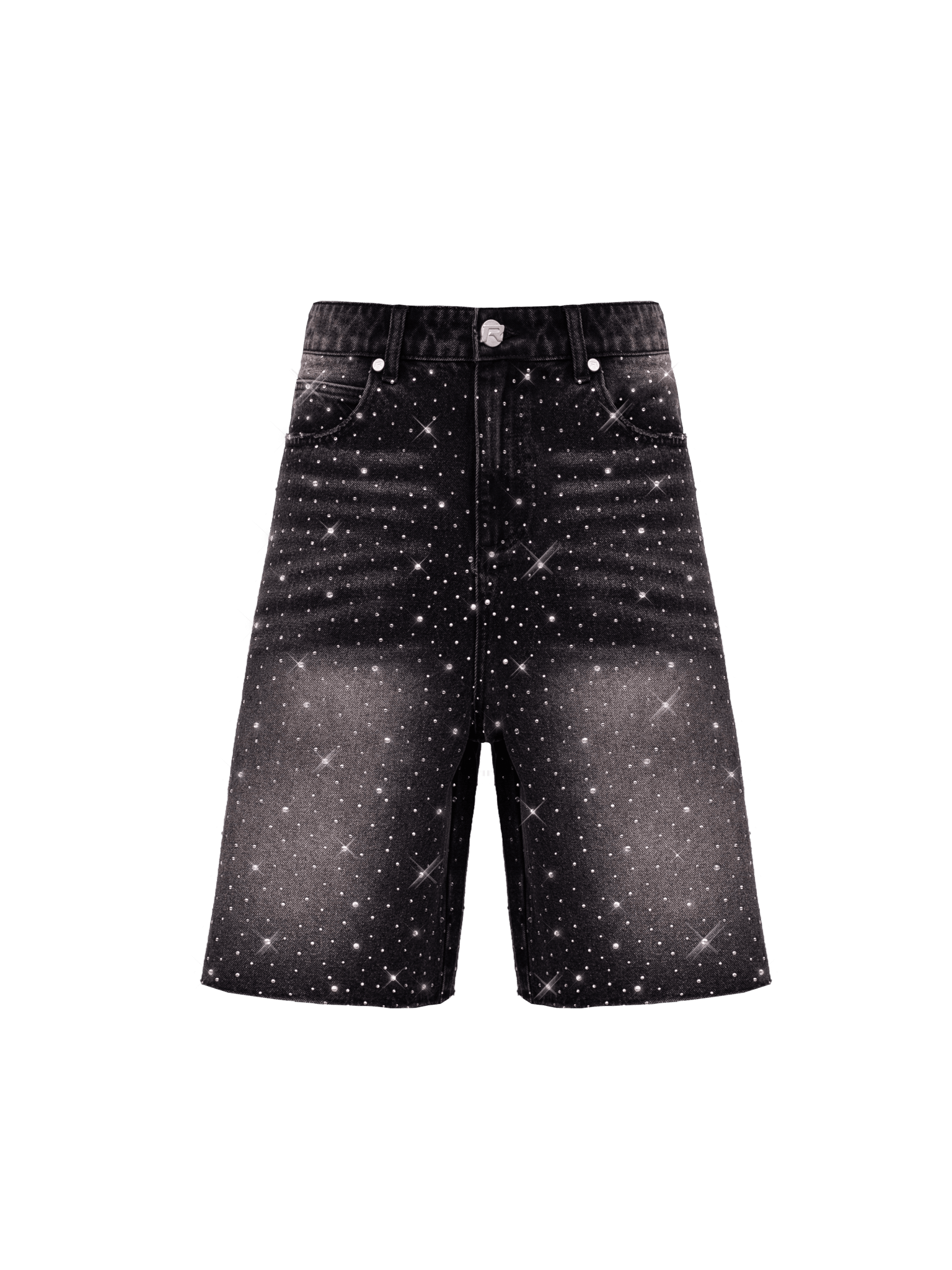 Rhinestone Denim Jorts - Black - Reputation Studios