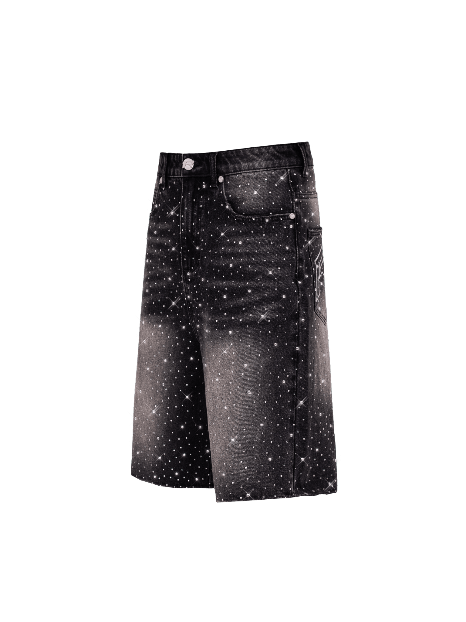 Rhinestone Denim Jorts - Black - Reputation Studios