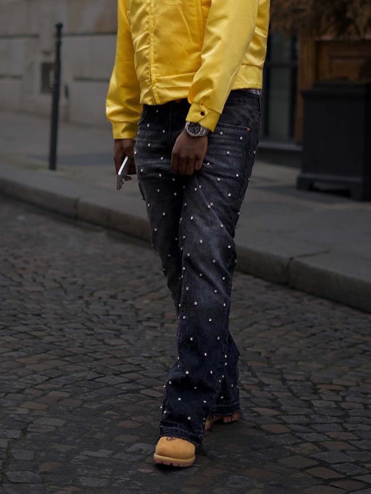 Rhinestone Flare Denim - Black - Reputation Studios