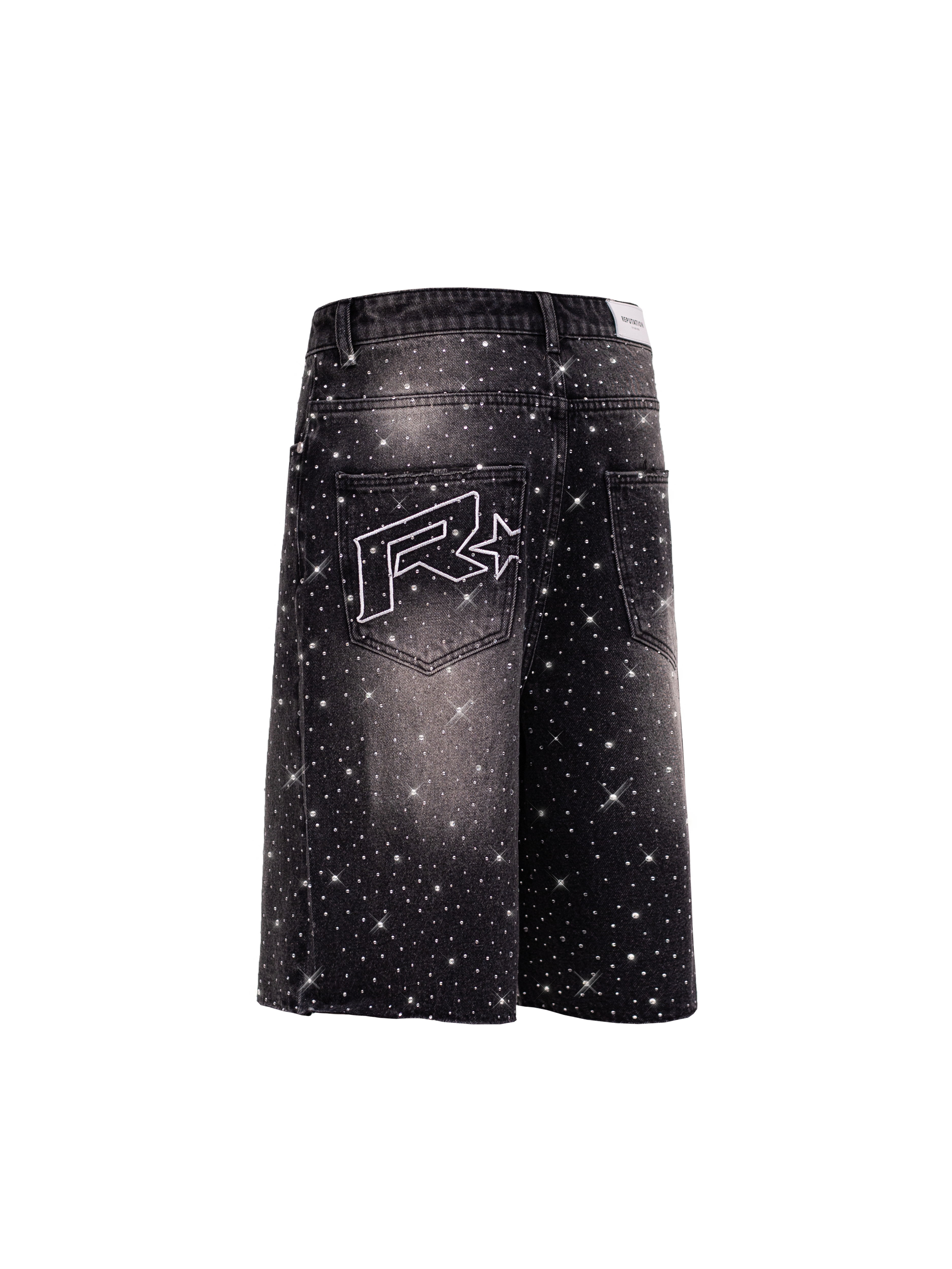Rhinestone Denim Jorts - Black