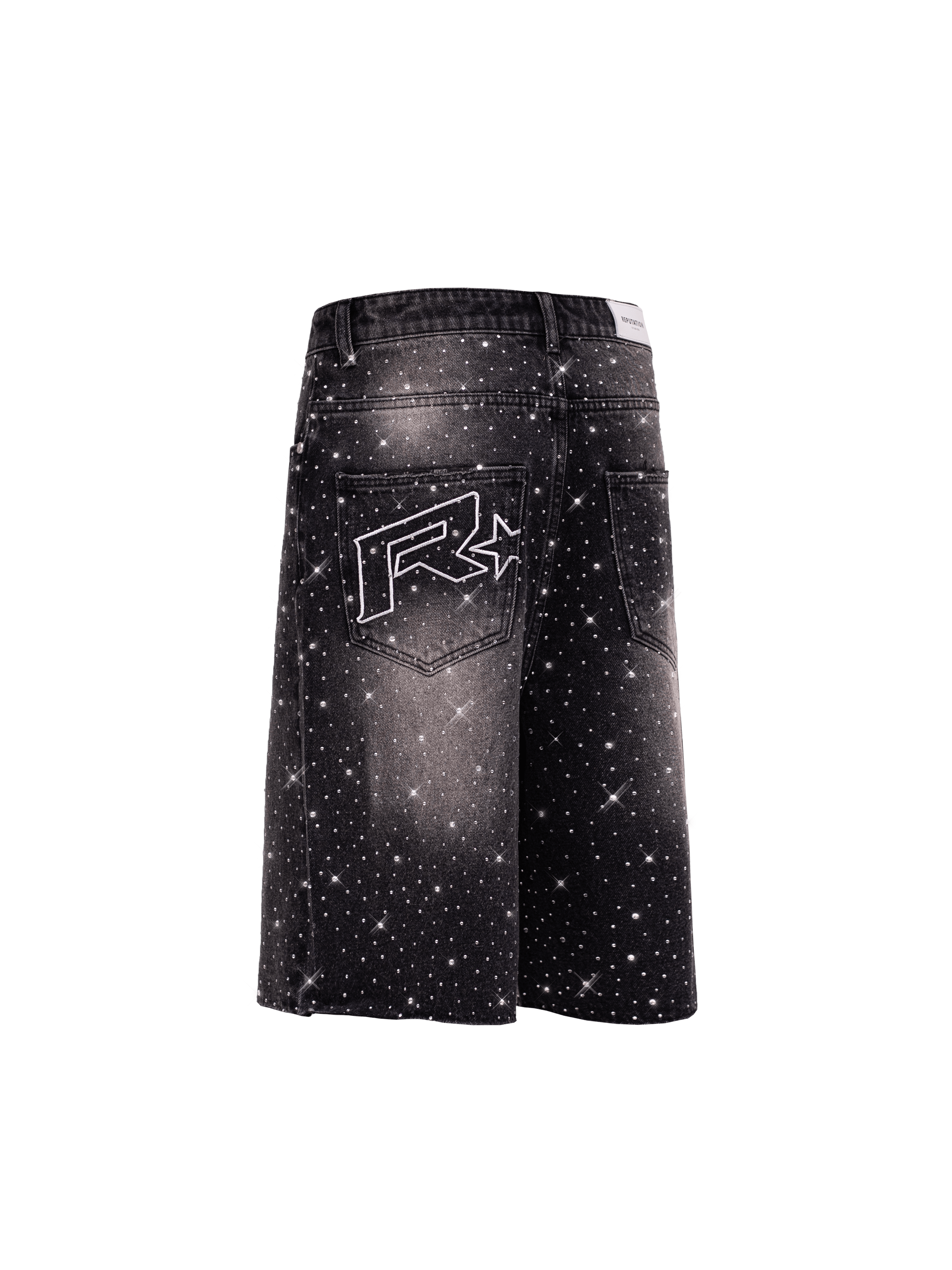 Rhinestone Denim Jorts - Black