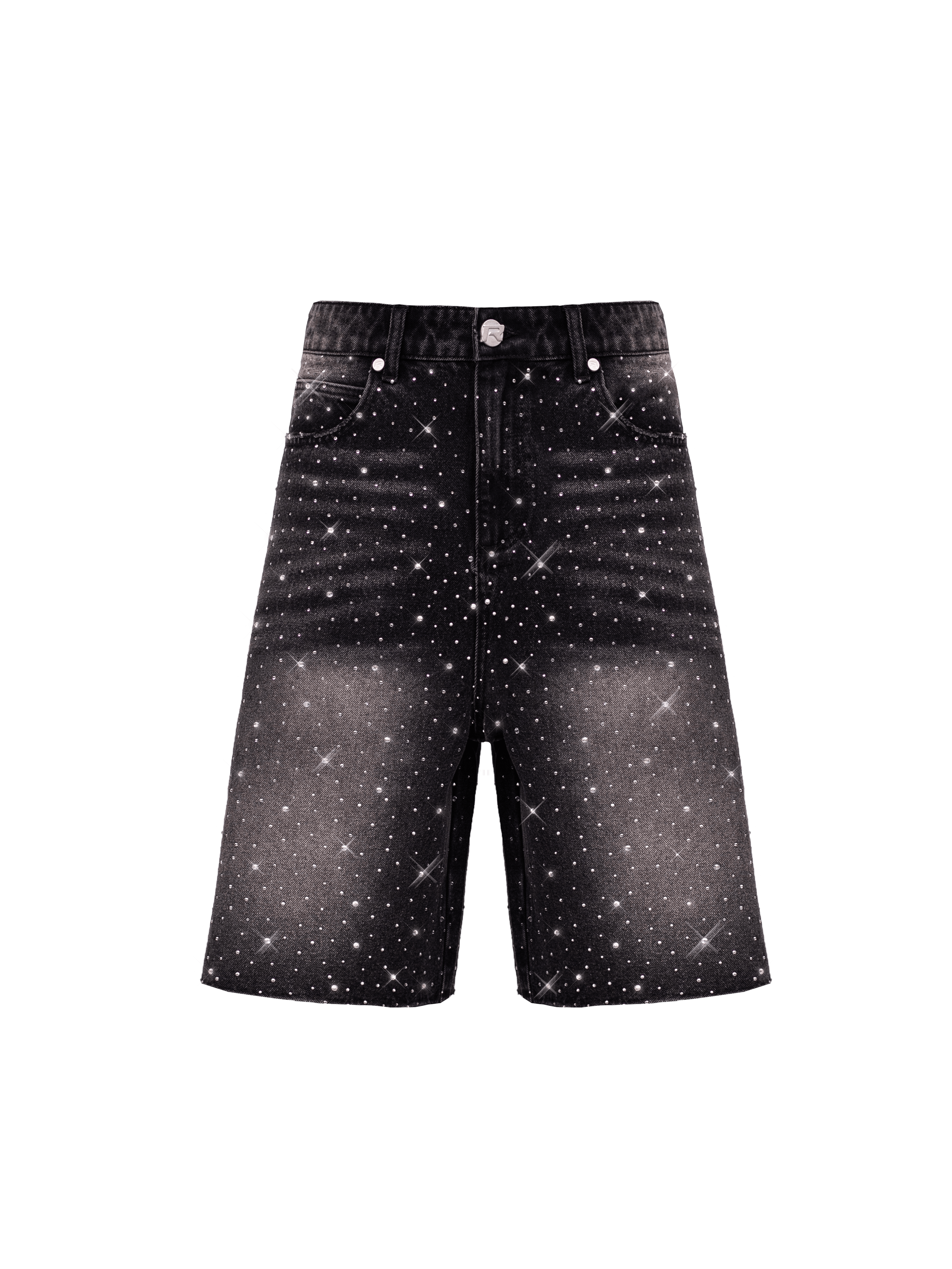 Rhinestone Denim Jorts - Black