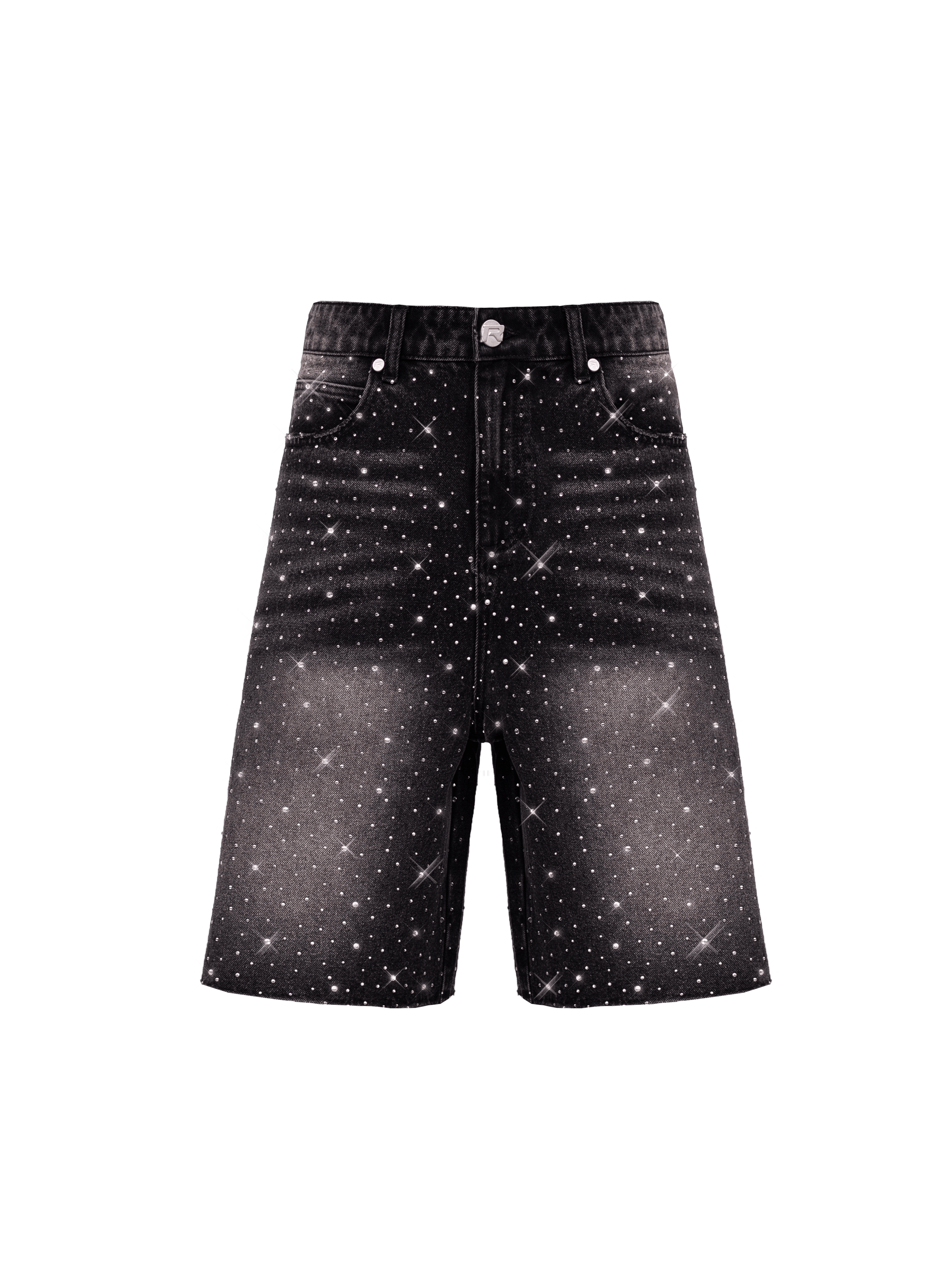 Rhinestone Denim Jorts - Black