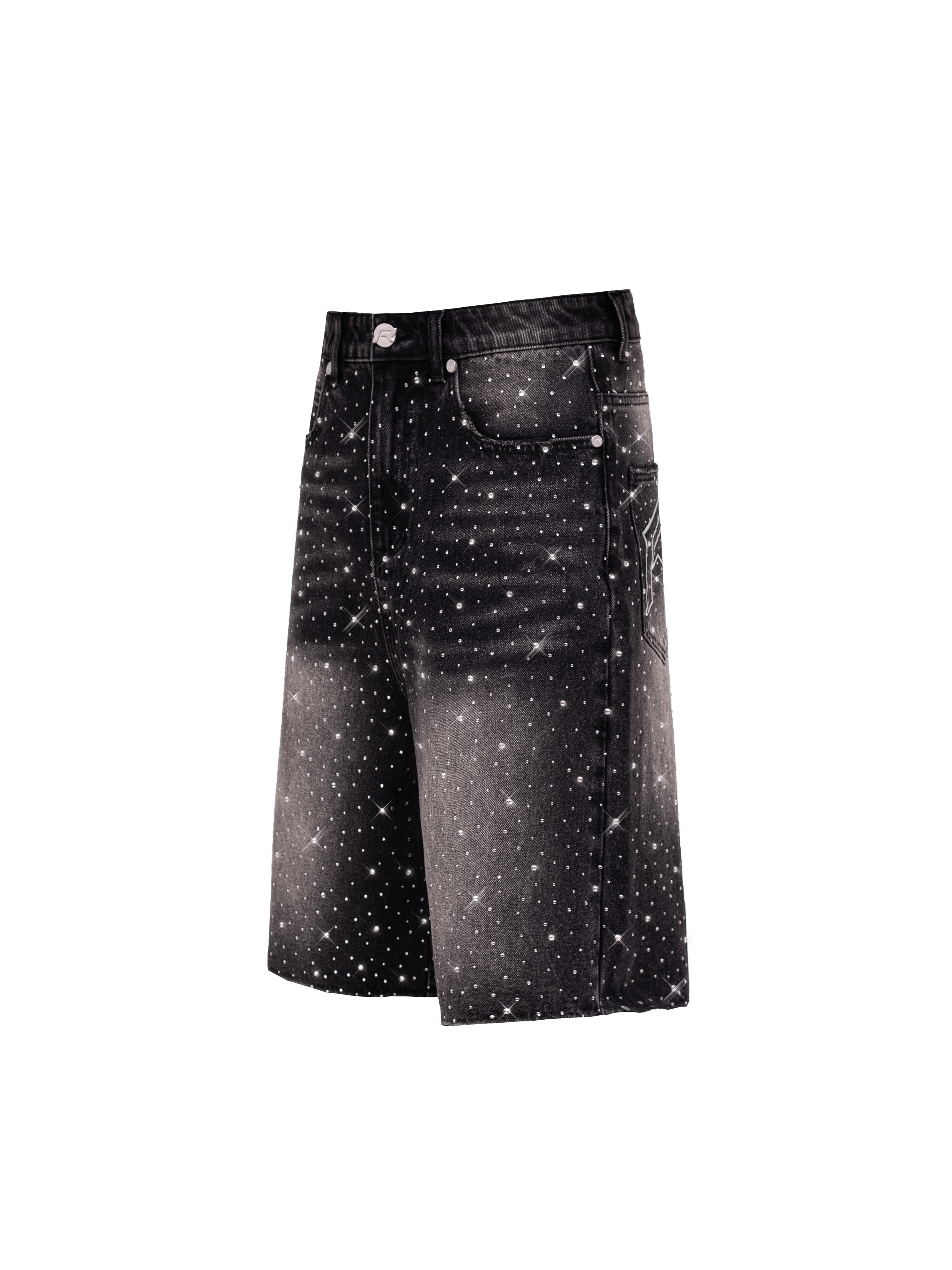 Rhinestone Denim Jorts - Black