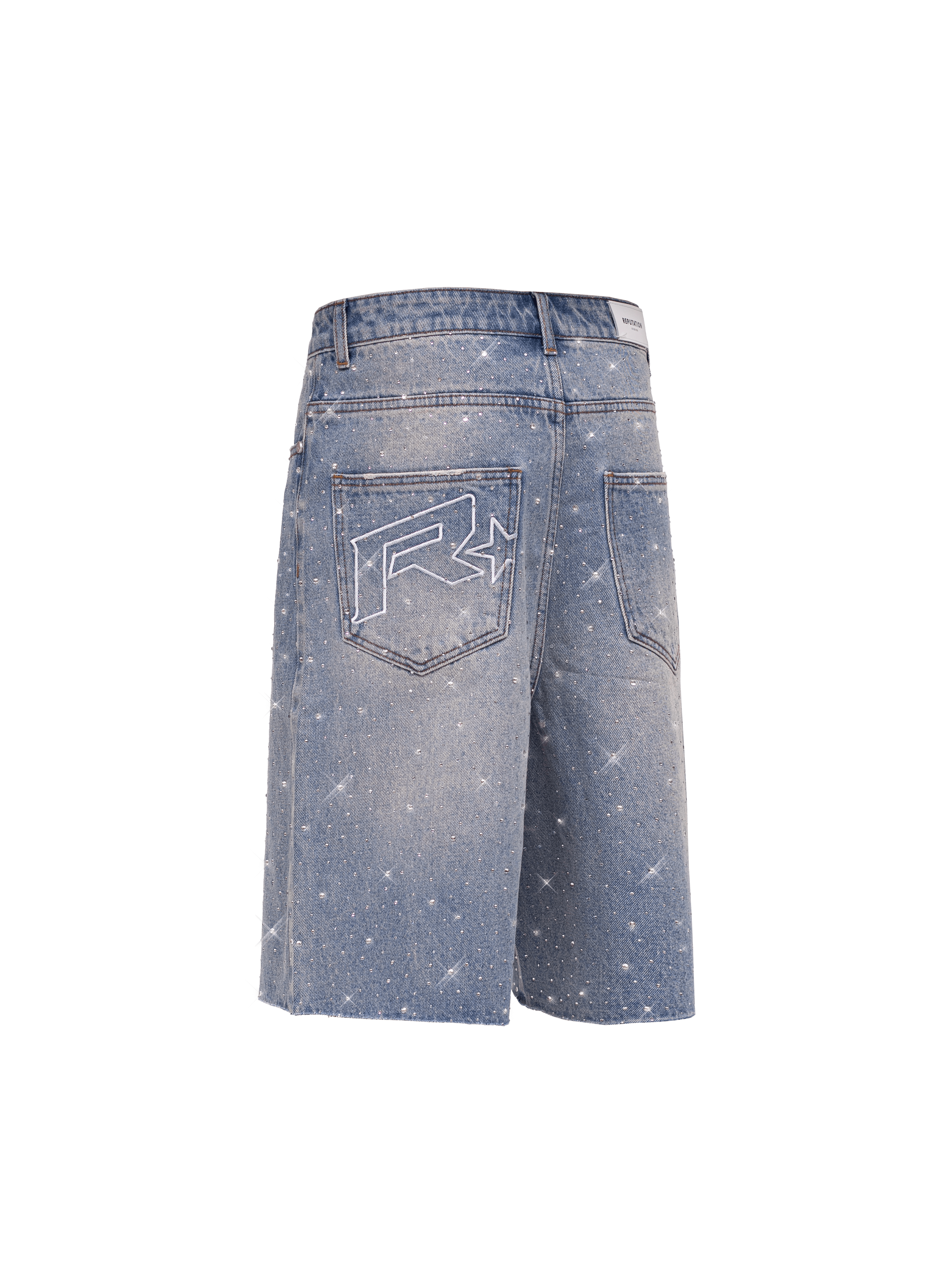 Rhinestone Denim Jorts - Cream Wash