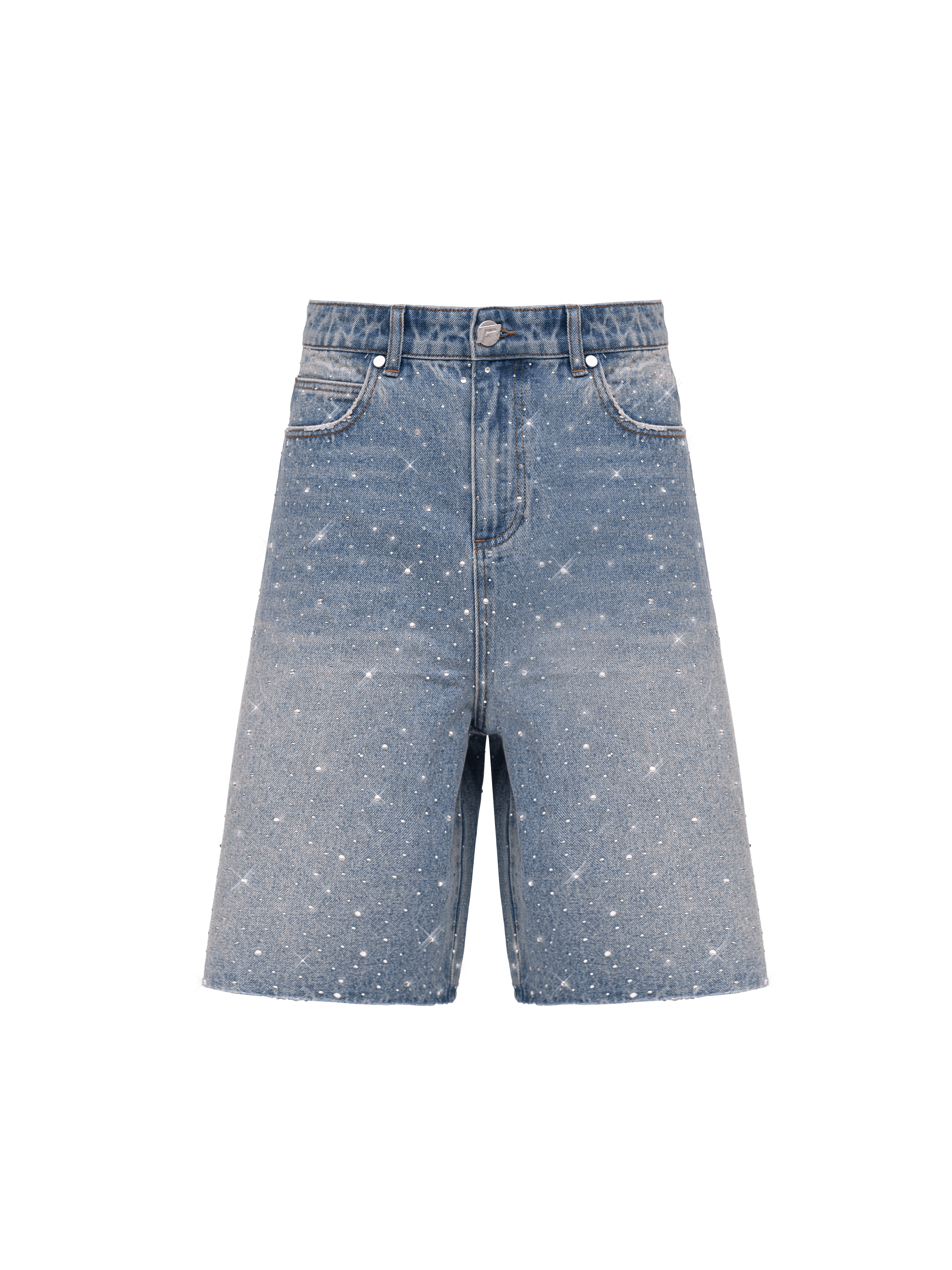 Rhinestone Denim Jorts - Cream Wash