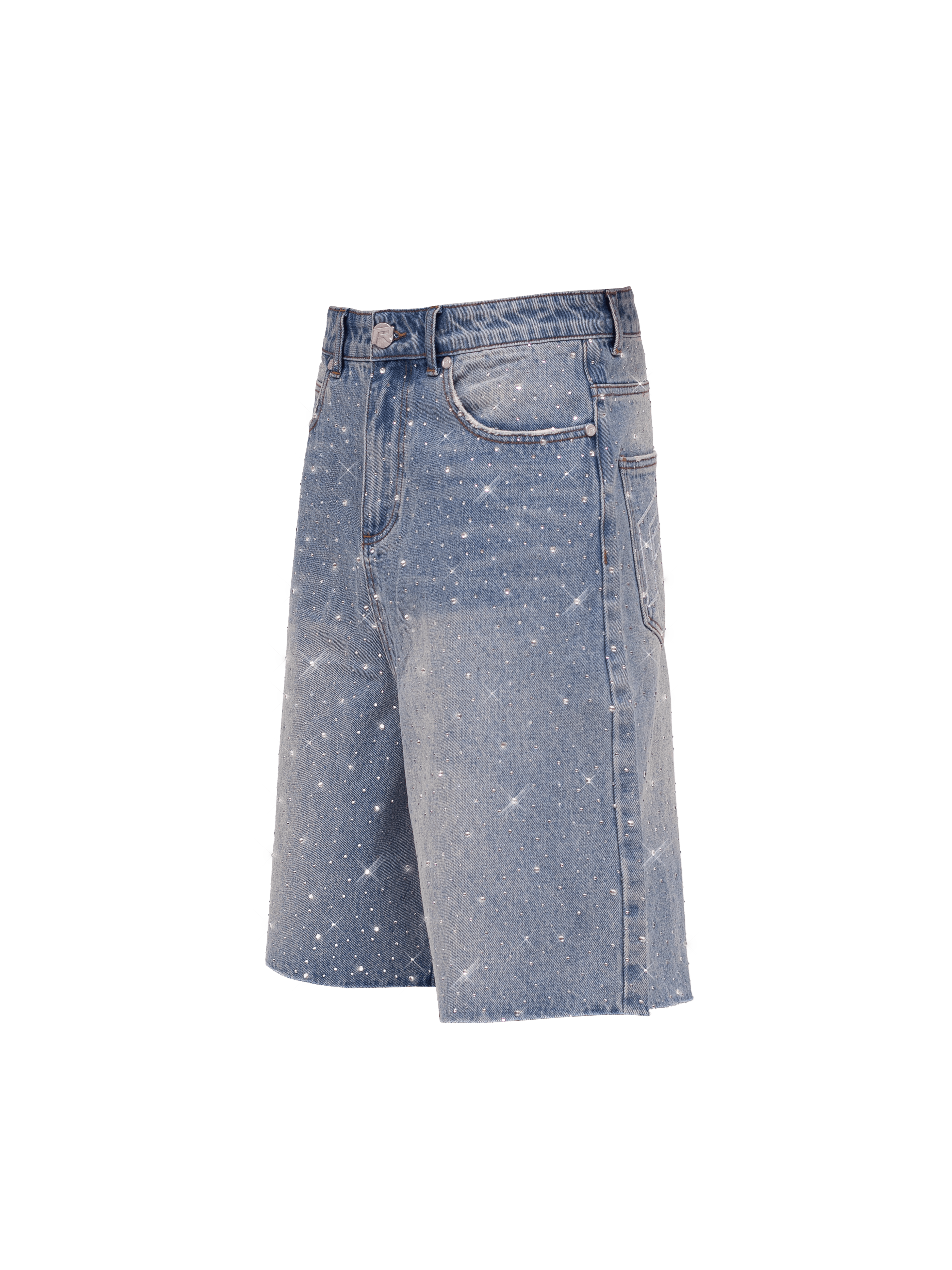 Rhinestone Denim Jorts - Cream Wash