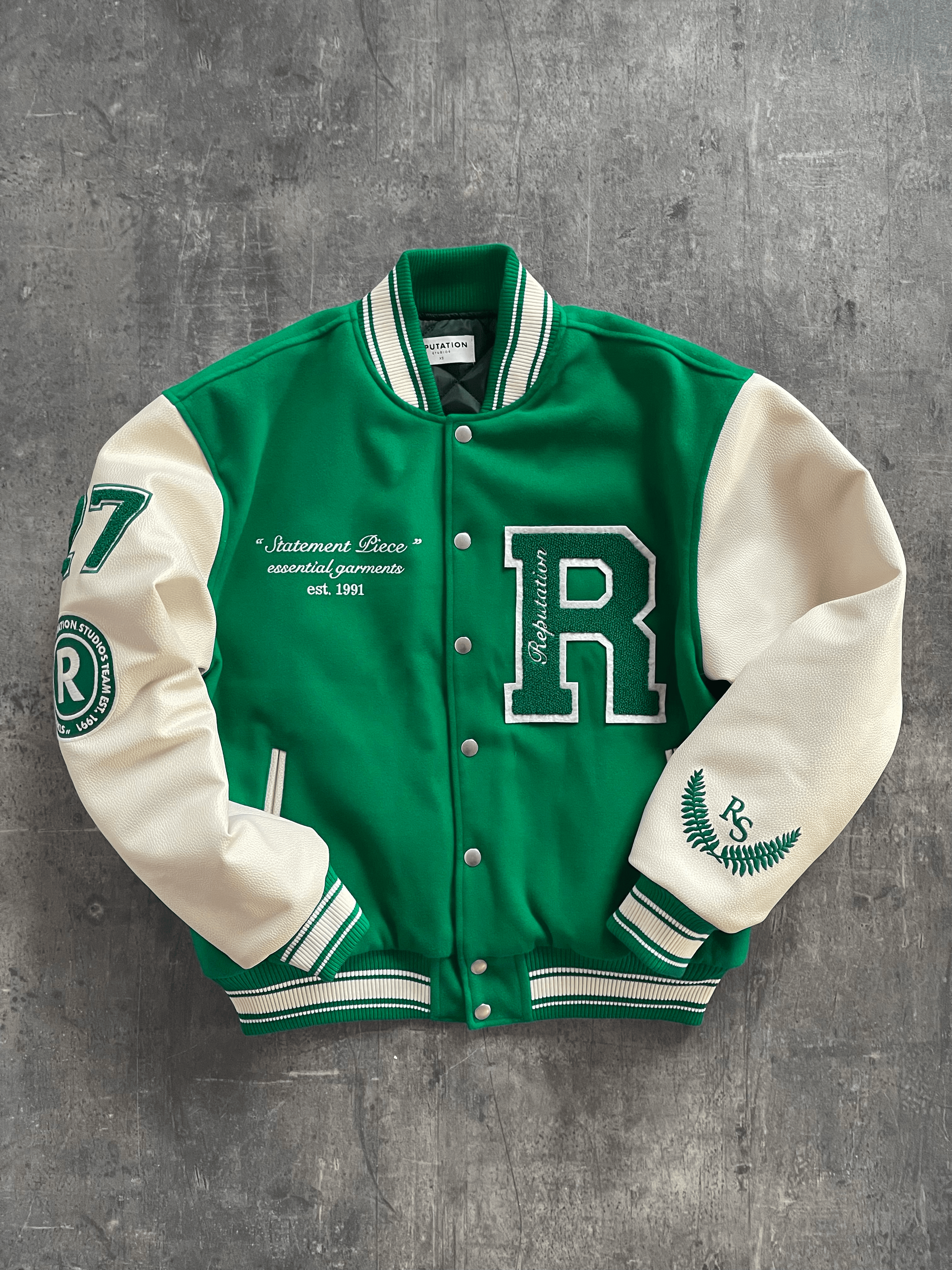 "Statement Piece" Varsity Jacket - Pine Green