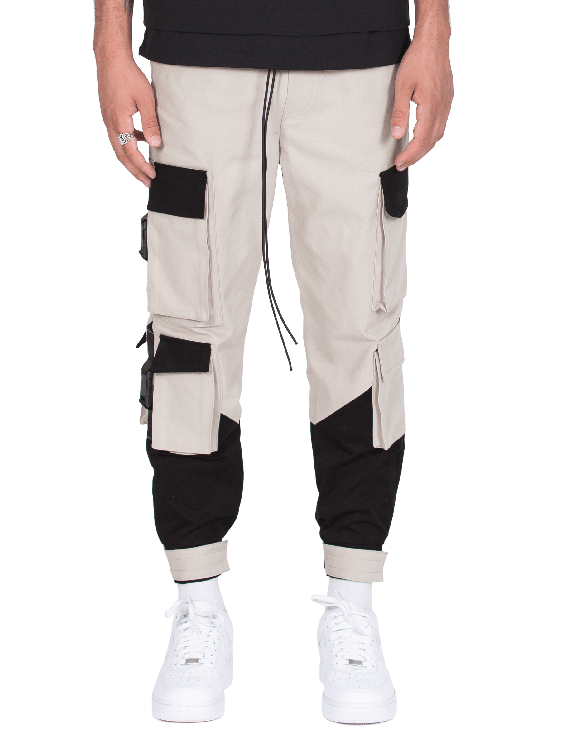 Multi Pocket Cargo Pants - Stone / Black