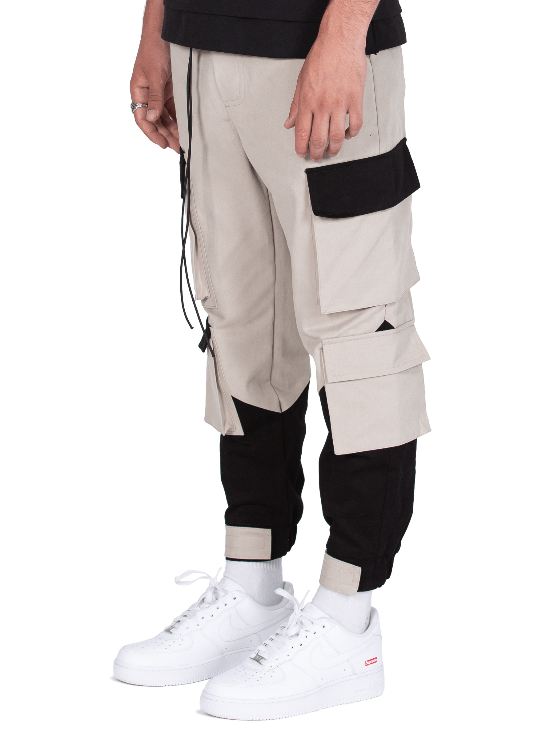 Multi Pocket Cargo Pants - Stone / Black