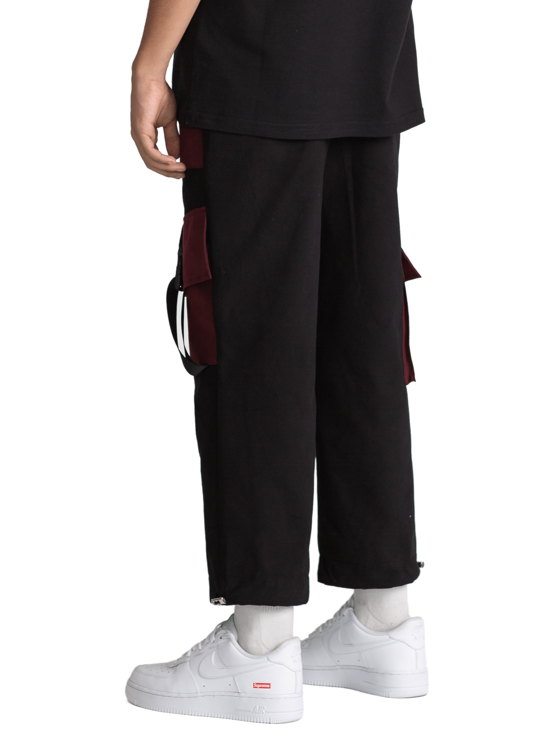 Cropped Cargo Pants - Black / Red