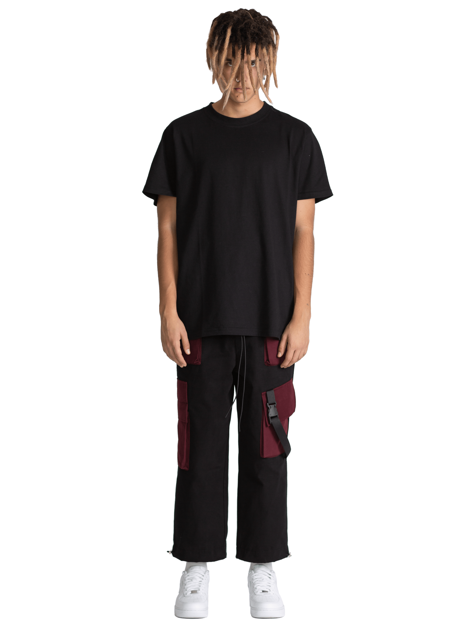 Cropped Cargo Pants - Black / Red