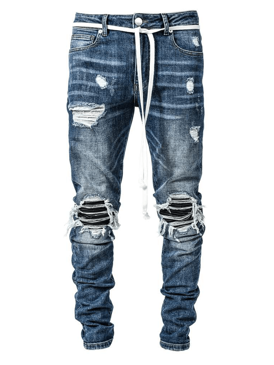 Biker Patch Denim - Mid Blue - Reputation Studios