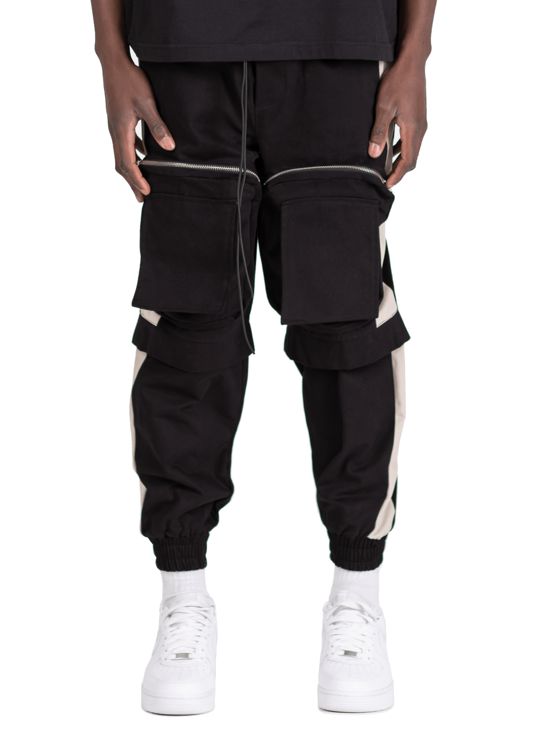 Colour-Block Cargo Pants - Black / Stone