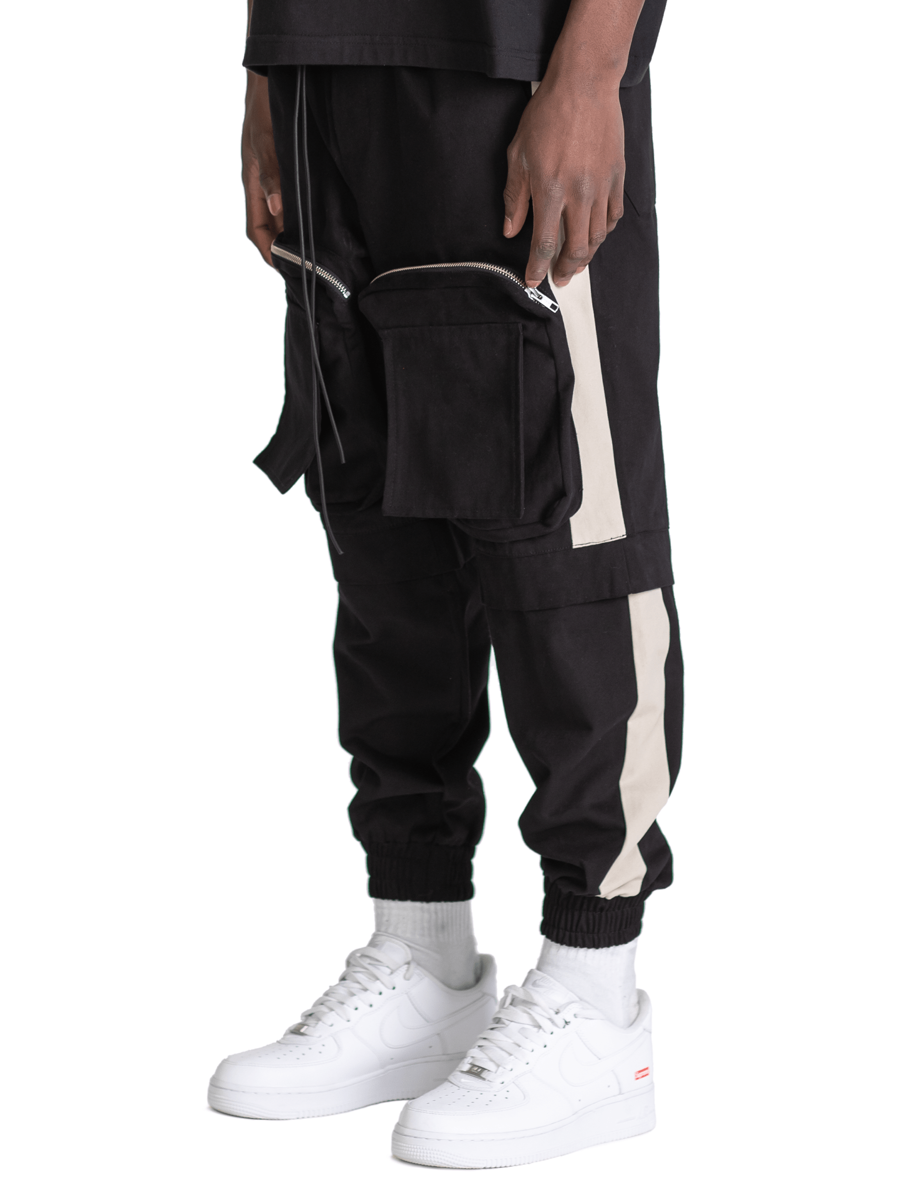 Colour-Block Cargo Pants - Black / Stone