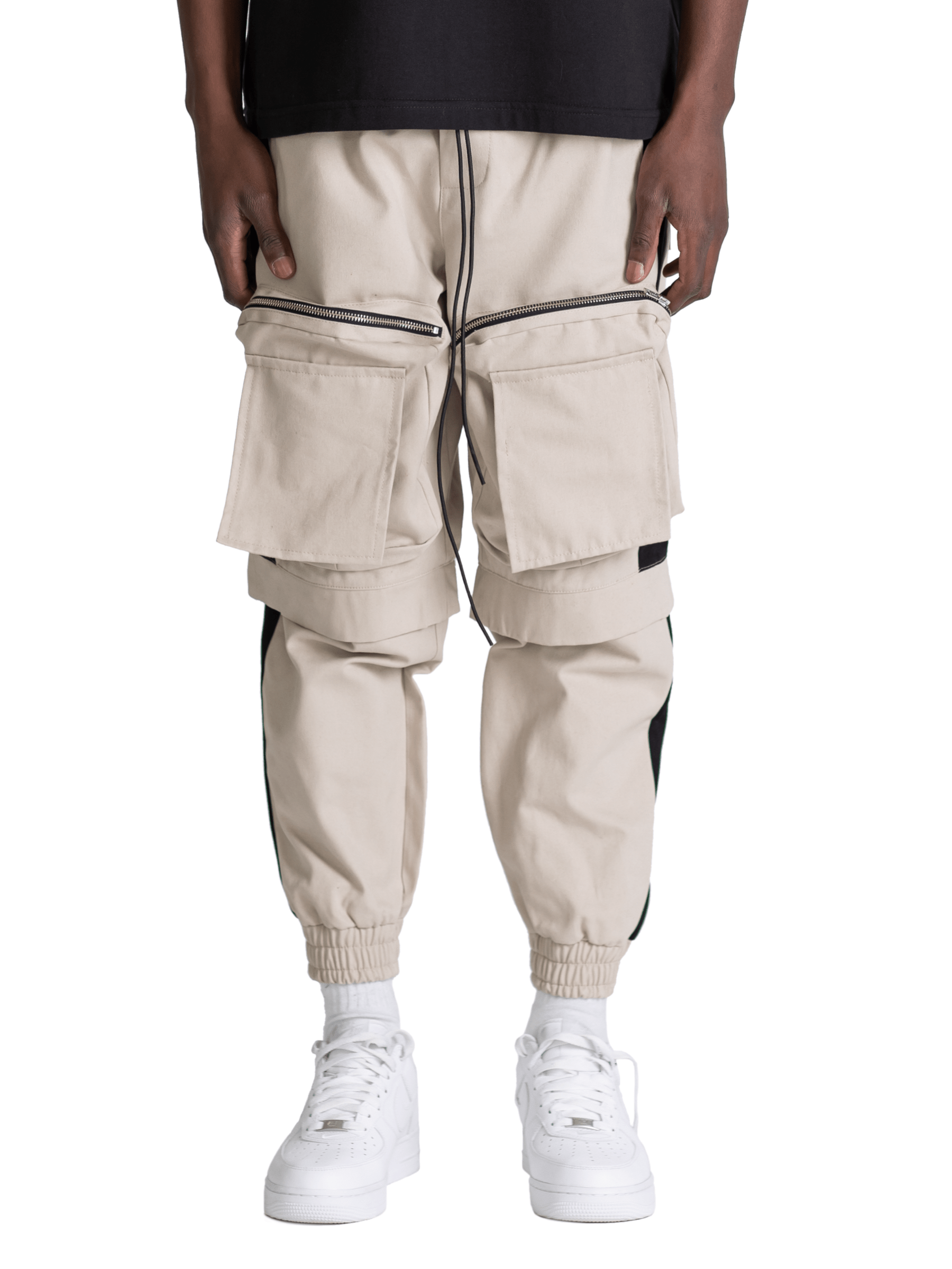 Colour-Block Cargo Pants - Stone / Black