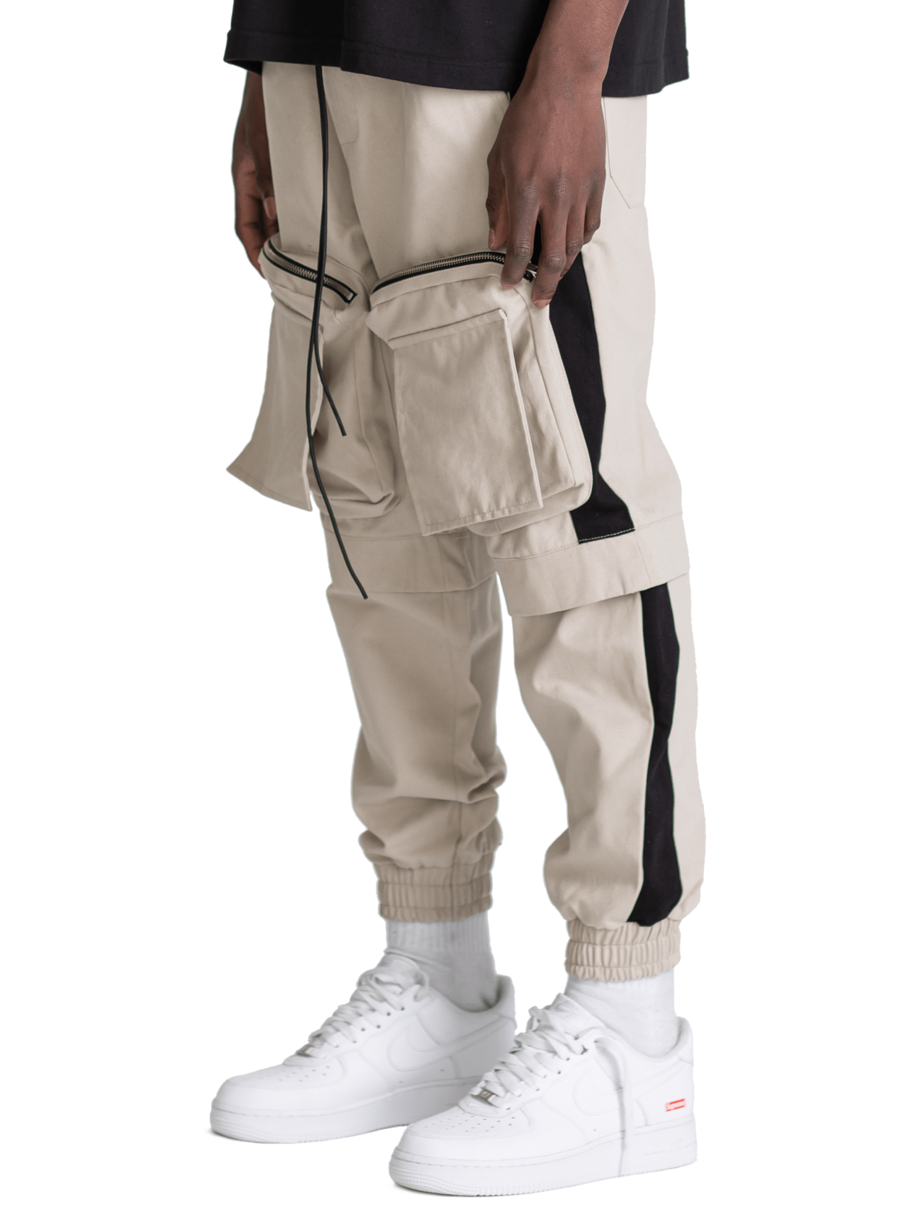 Colour-Block Cargo Pants - Stone / Black
