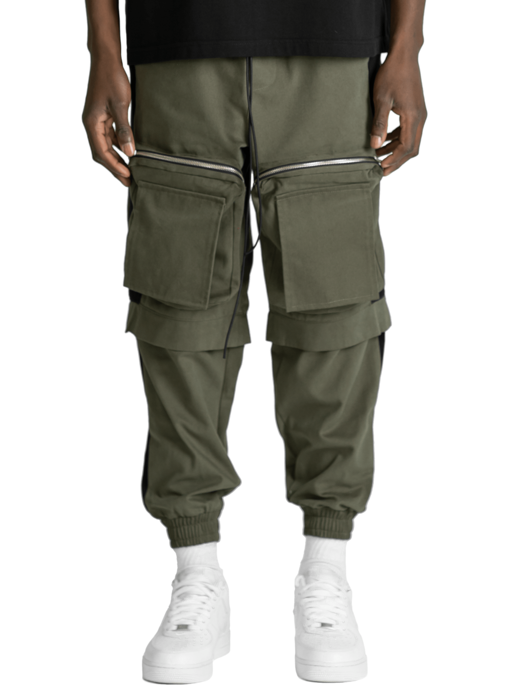 Colour-Block Cargo Pants - Forest / Black