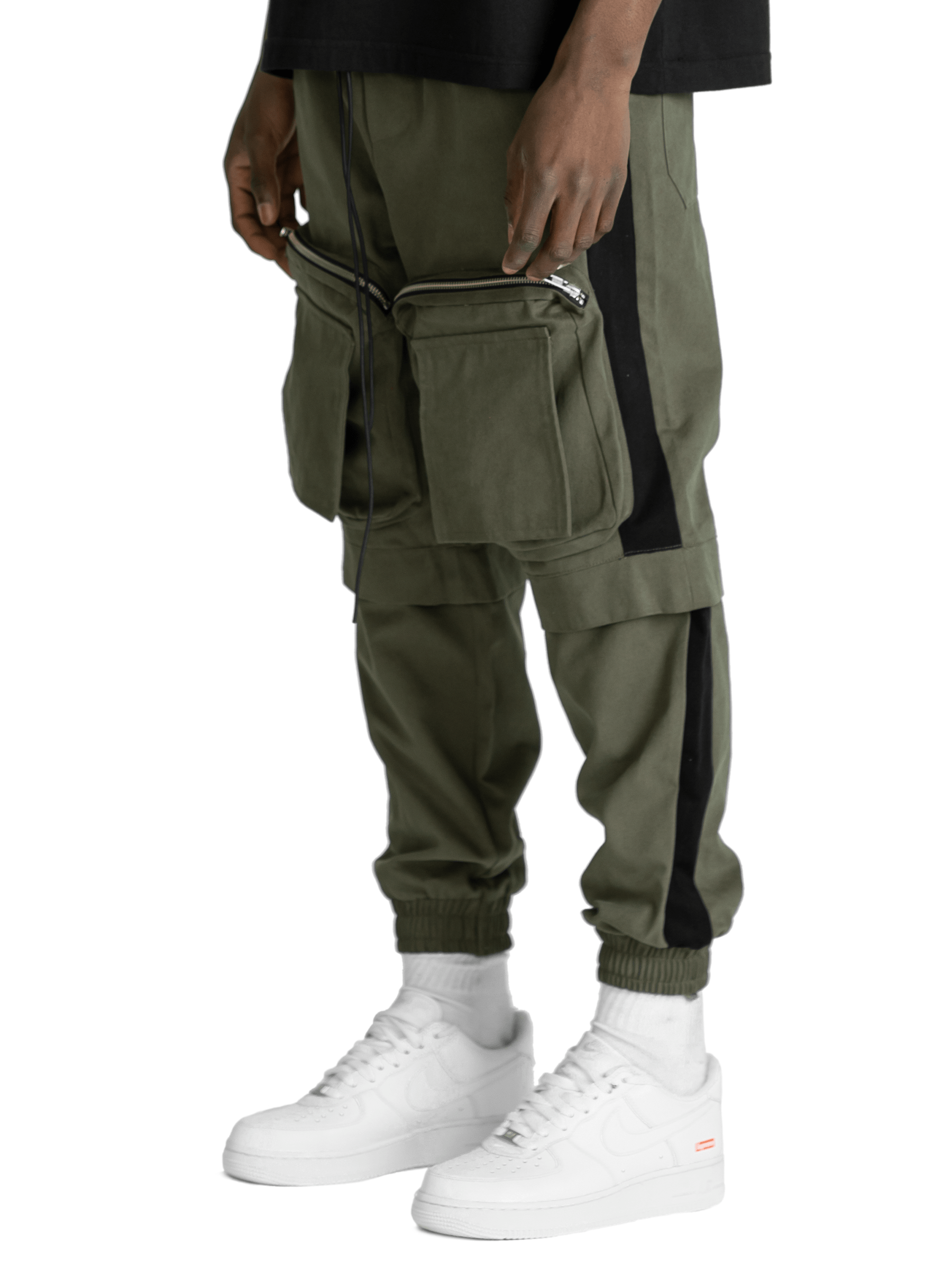 Colour-Block Cargo Pants - Forest / Black