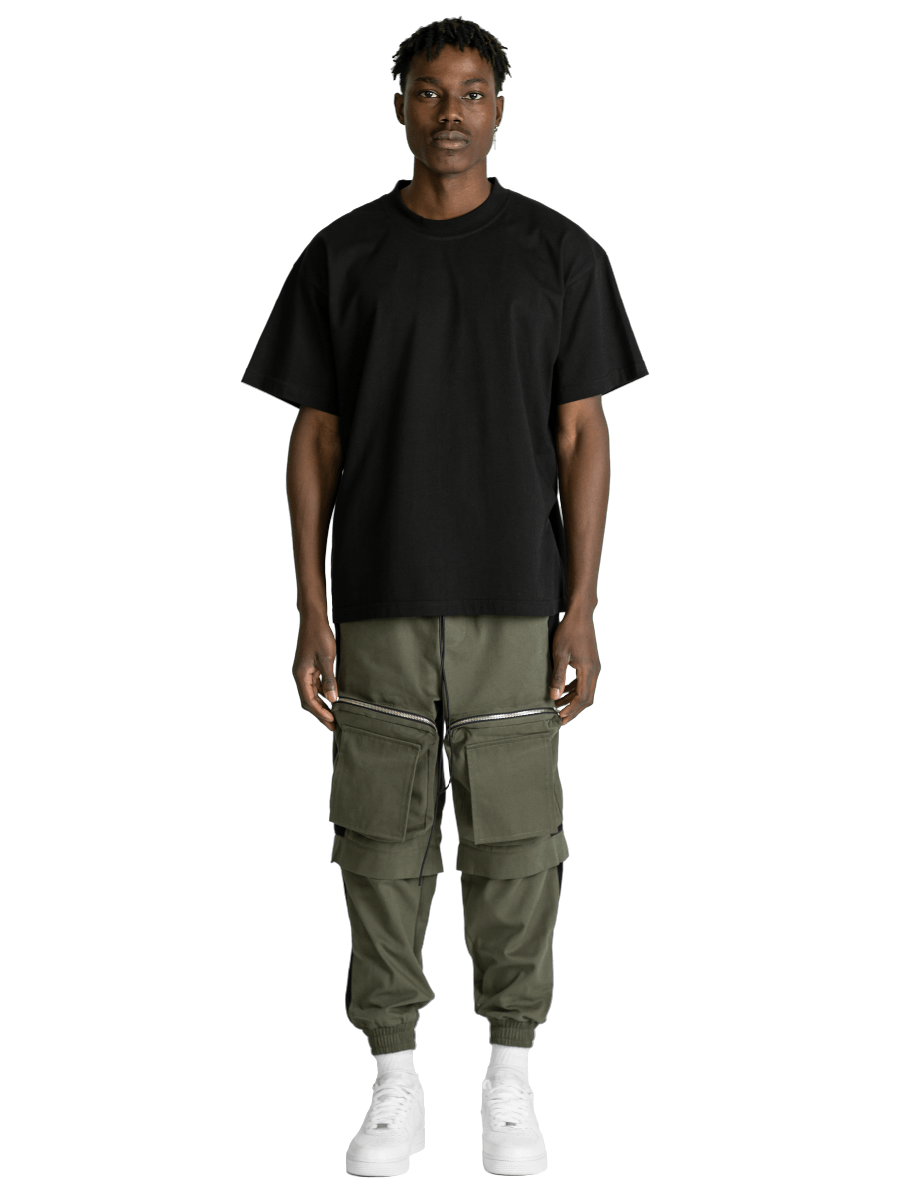 Colour-Block Cargo Pants - Forest / Black