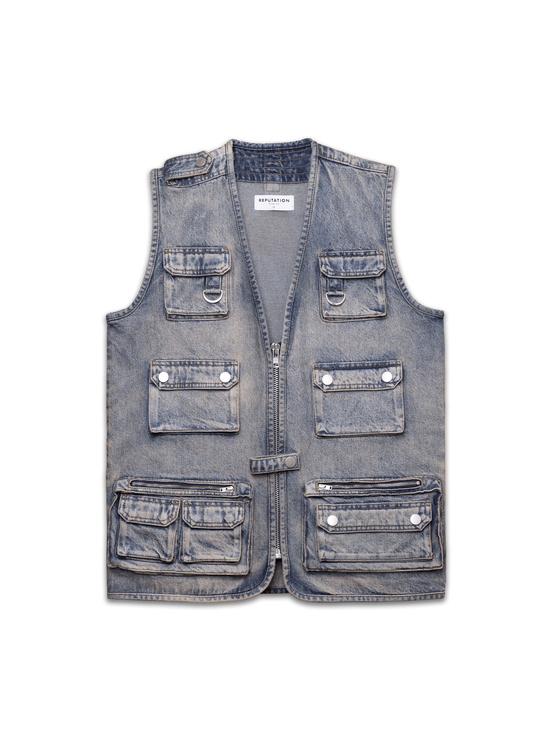 Denim Utility Vest - Cream Wash