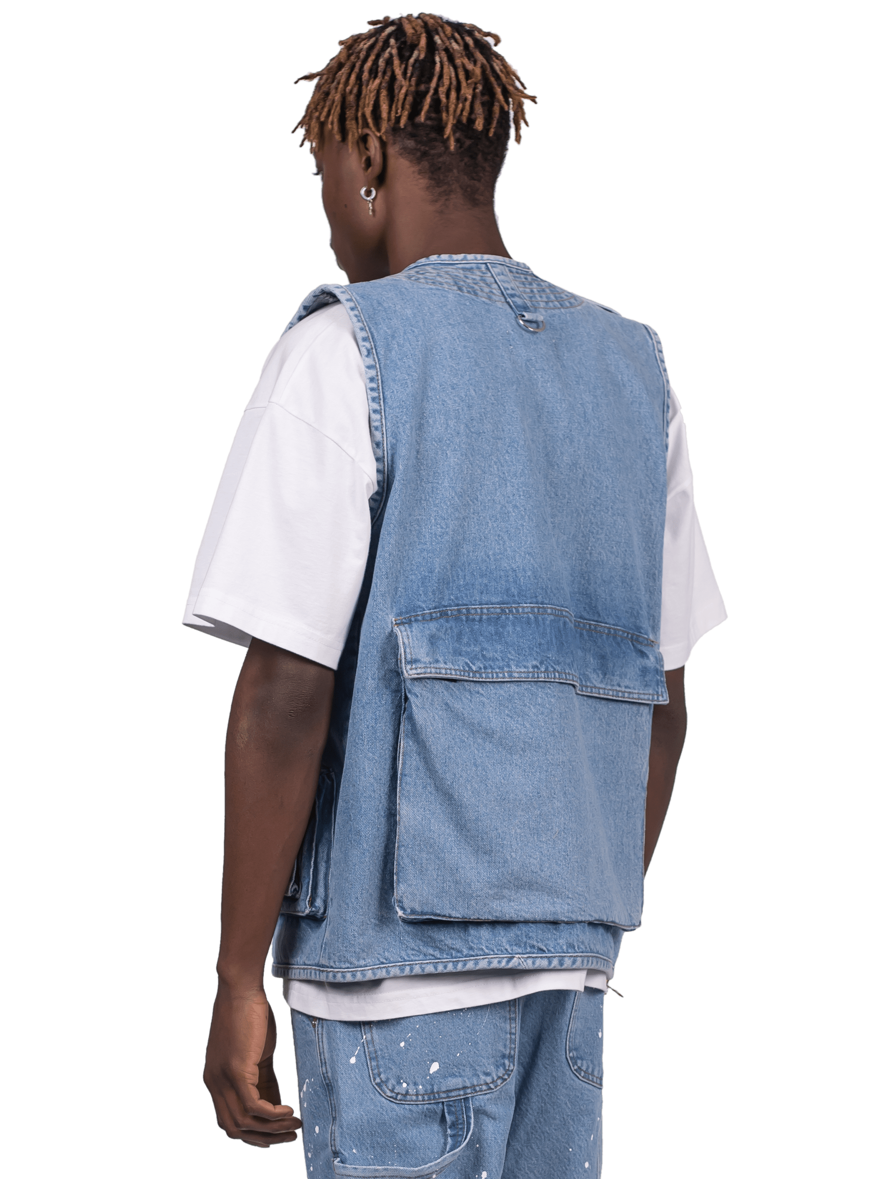 Denim Utility Vest - Light Stone