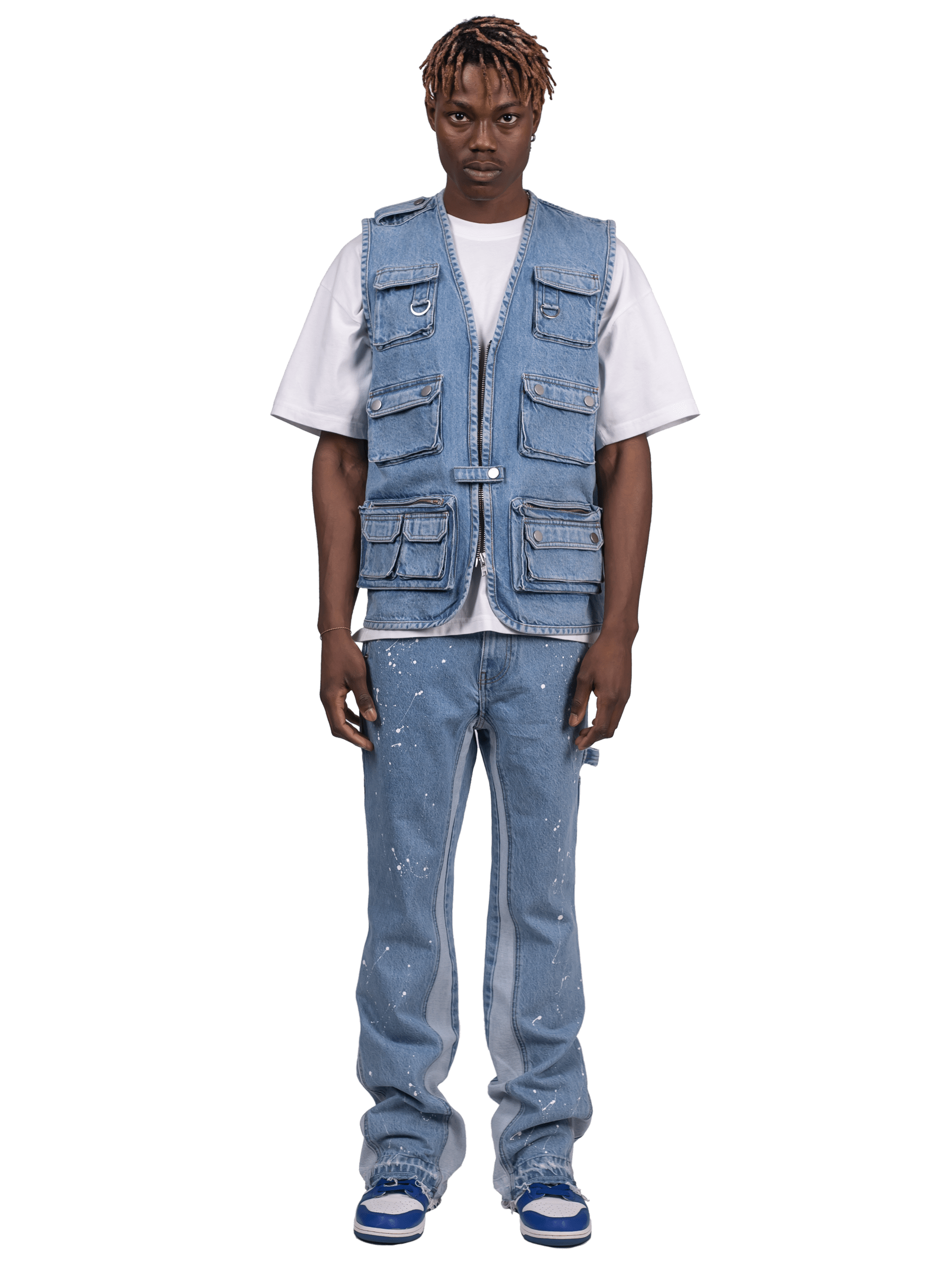 Denim Utility Vest - Light Stone