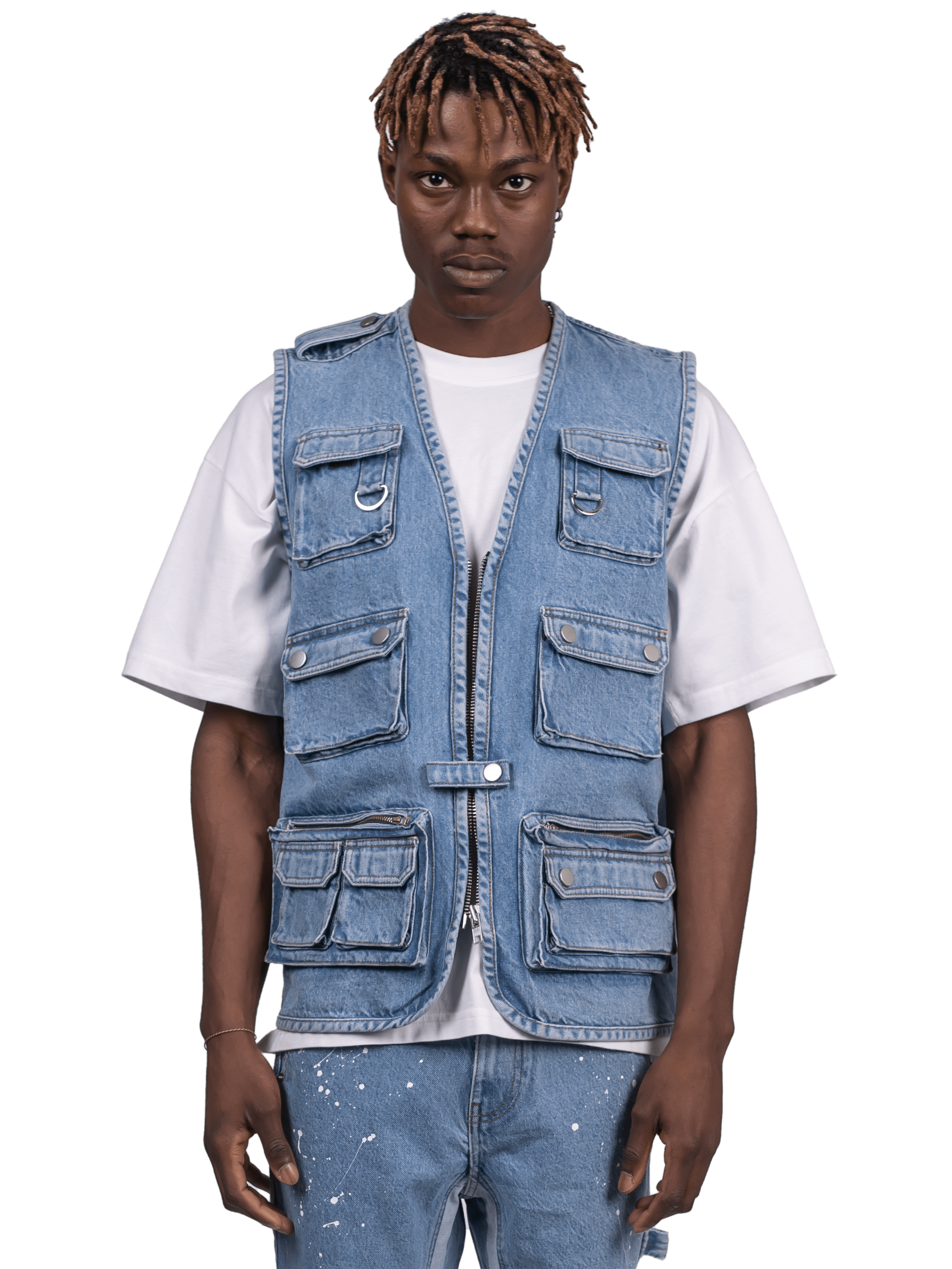 Denim Utility Vest - Light Stone