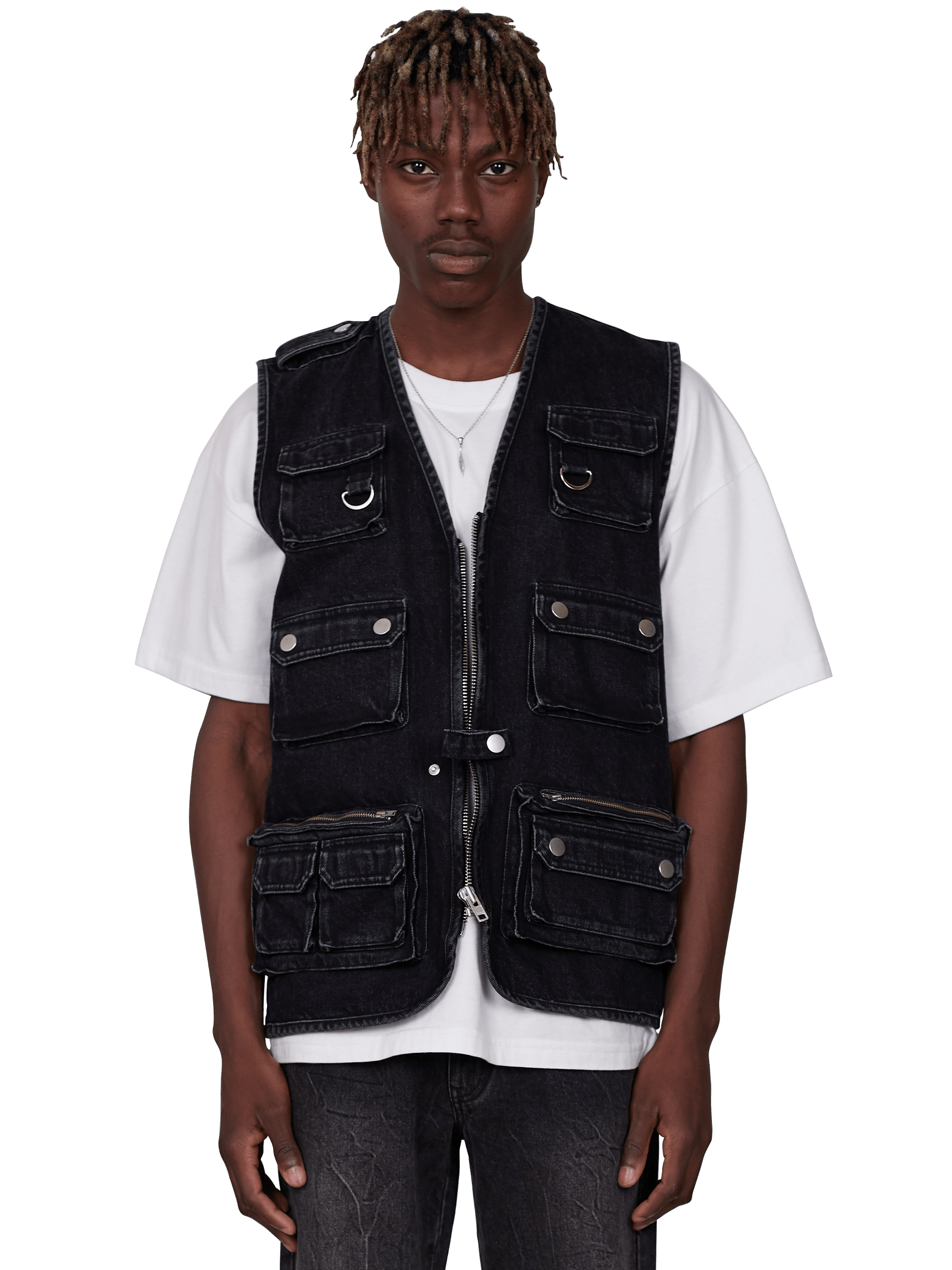 Denim Utility Vest - Black