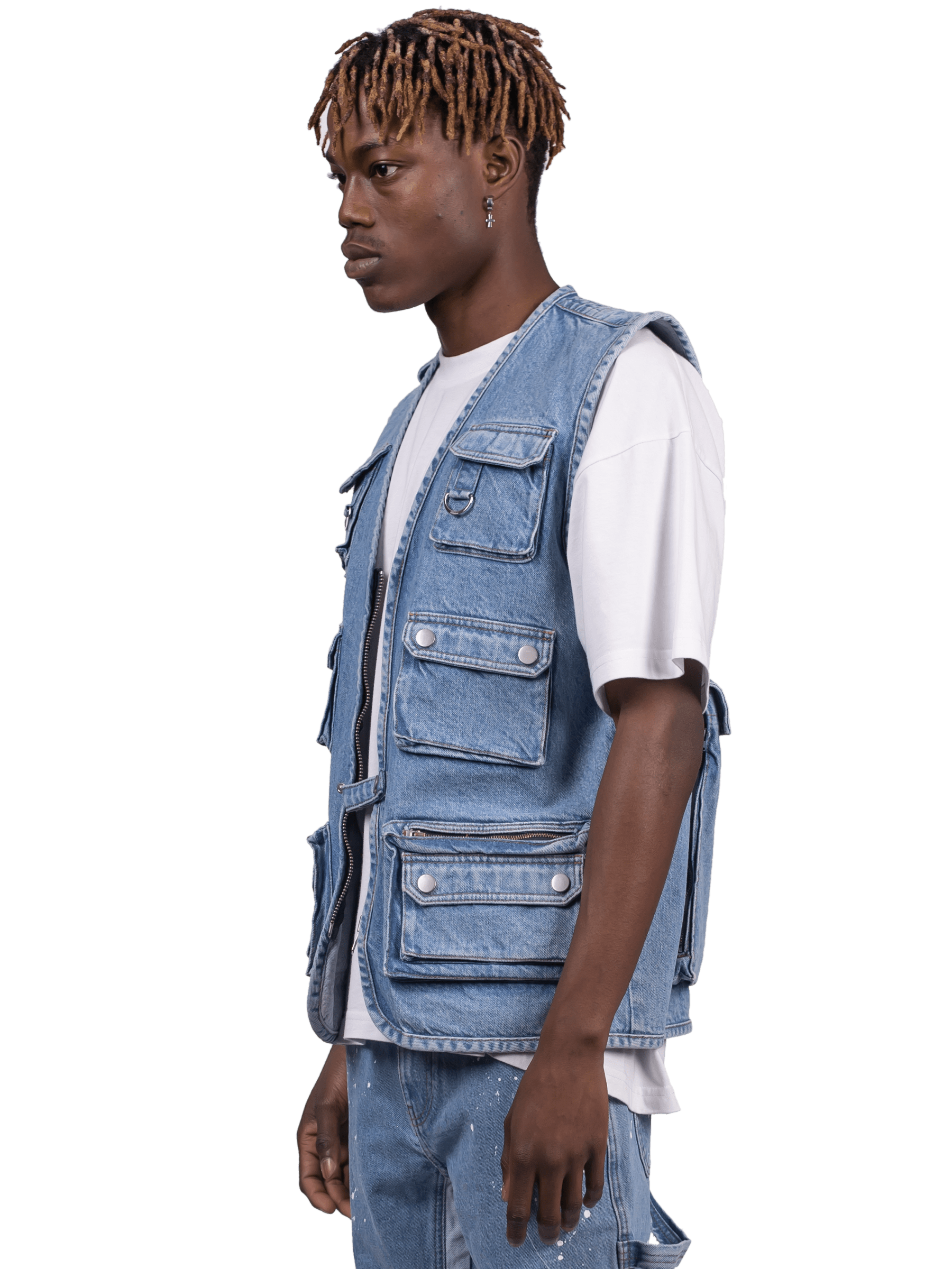 Denim Utility Vest - Light Stone