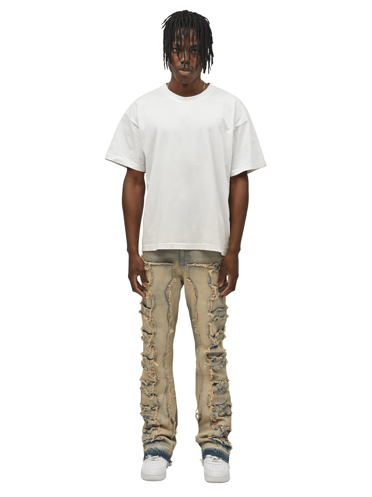 Flare Repaired Denim - Cream Wash - Reputation Studios