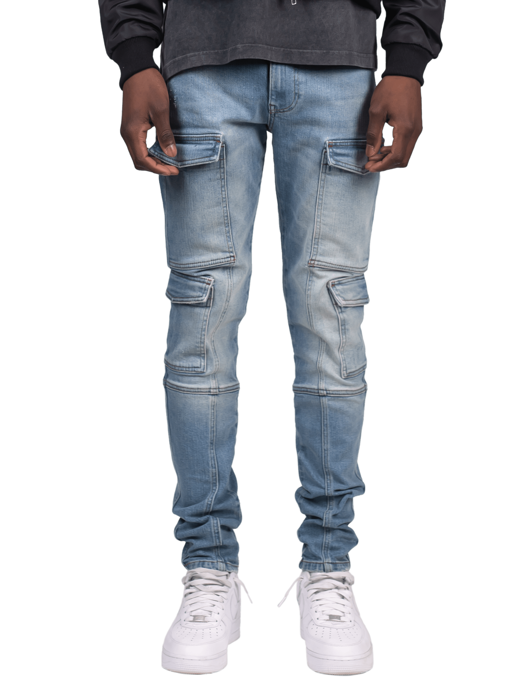 Front Pocket Cargo Denim - Light Stone