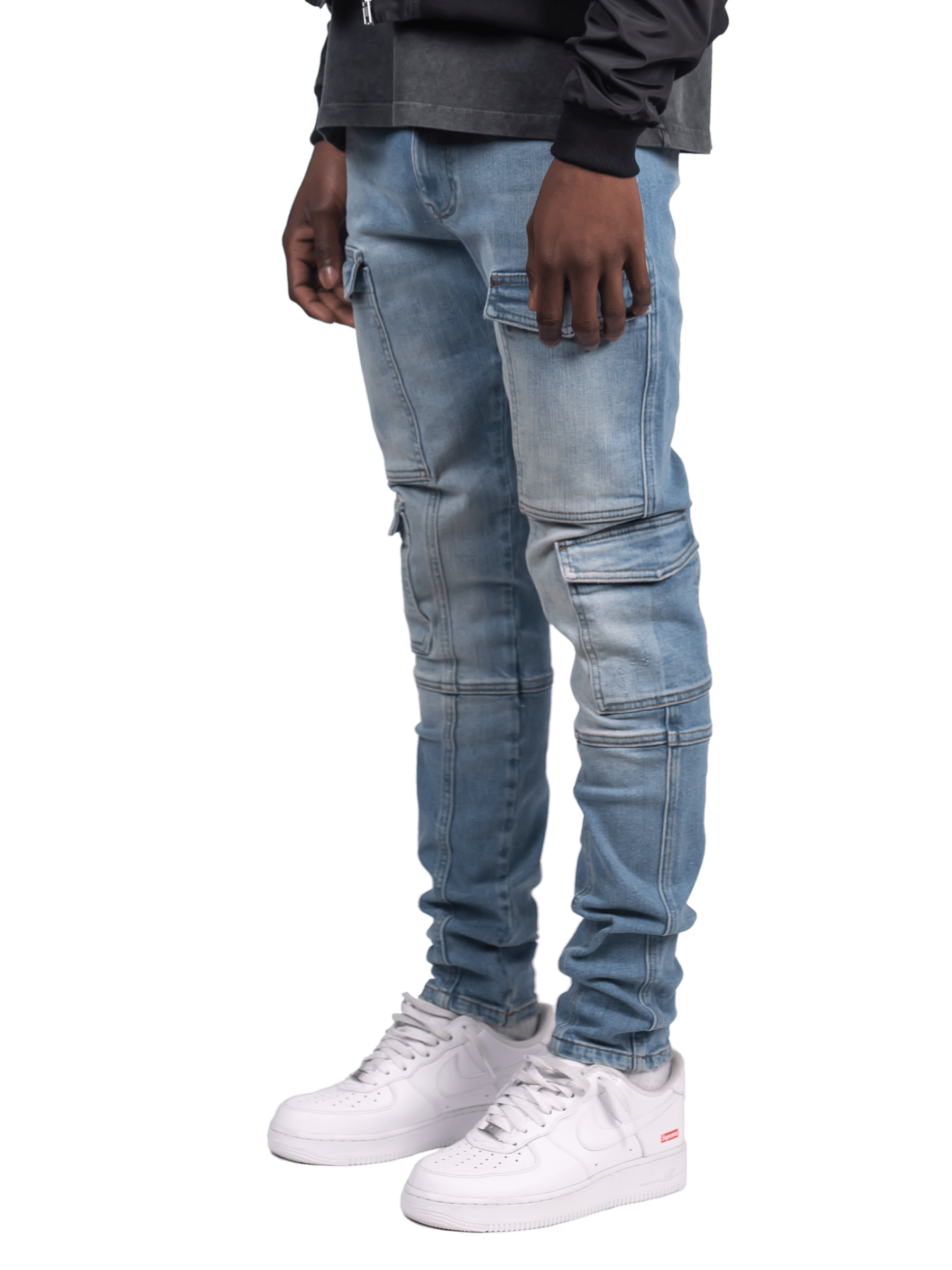 Front Pocket Cargo Denim - Light Stone