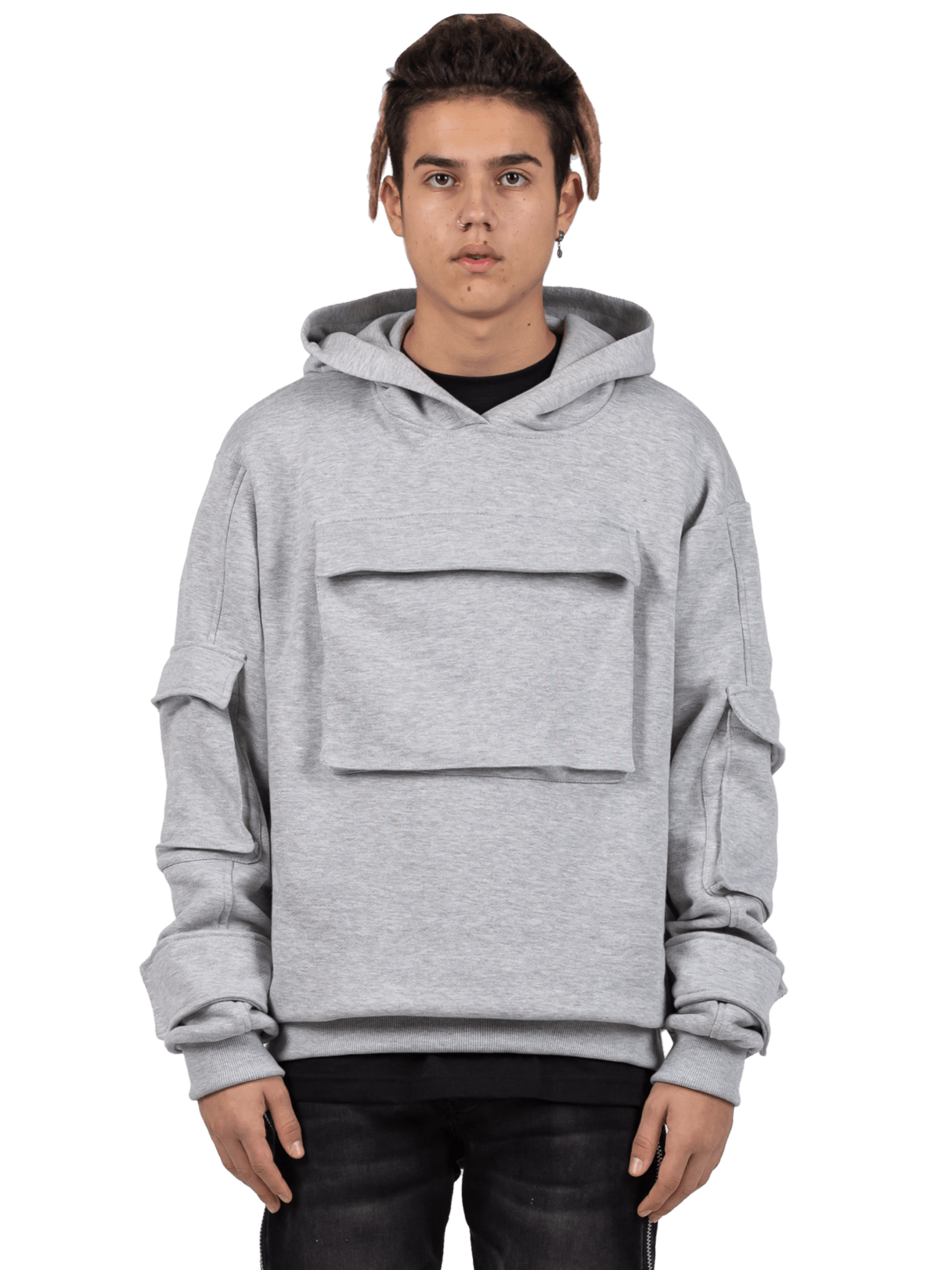 Multi Pocket Hoodie - Heather Grey - Reputation Studios