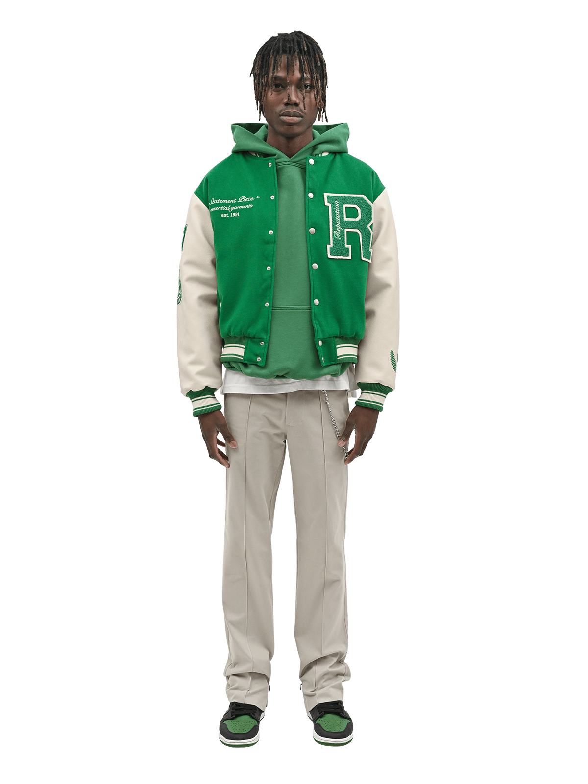 "Statement Piece" Varsity Jacket - Pine Green - Reputation Studios
