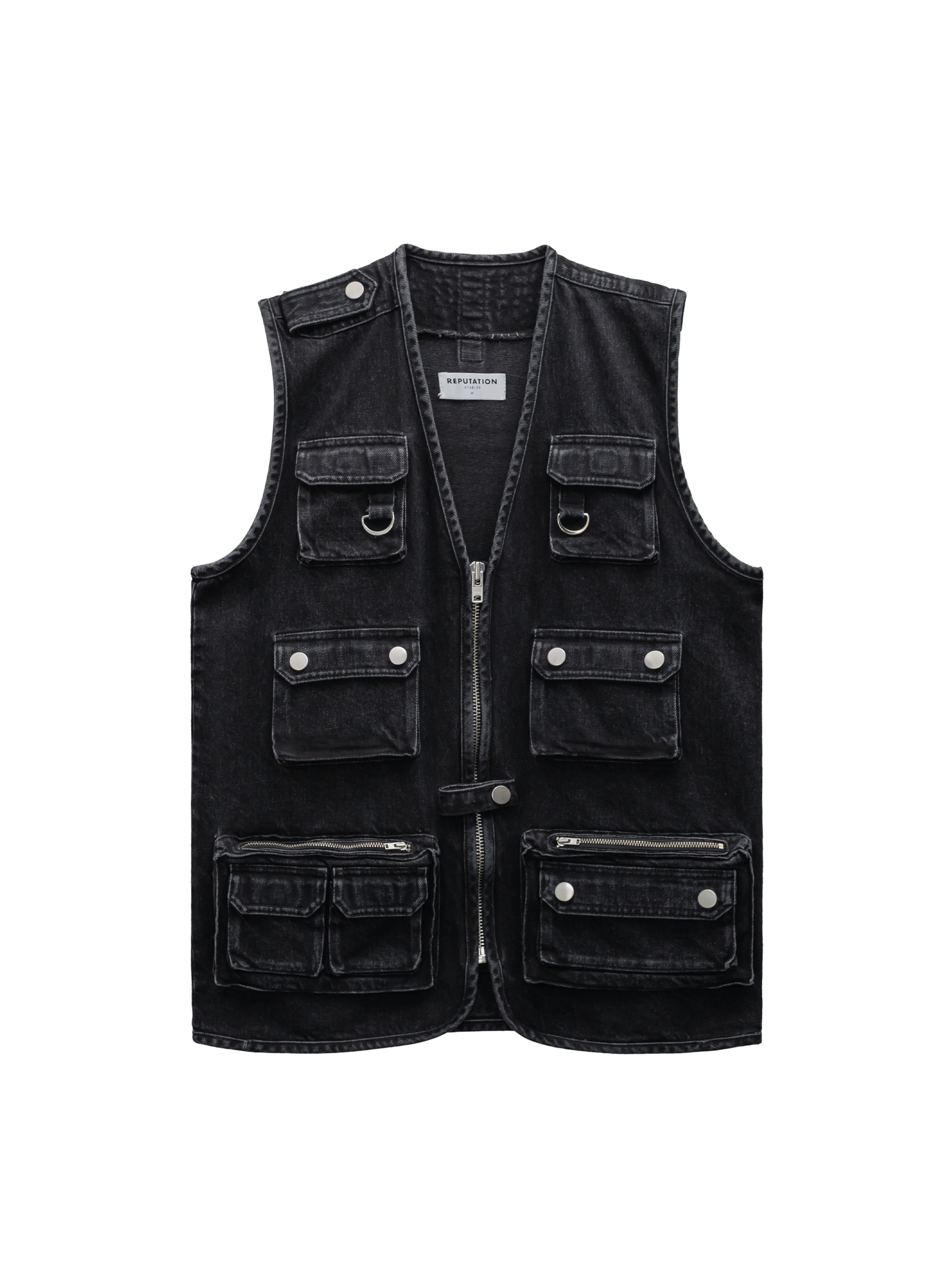 Denim Utility Vest - Black