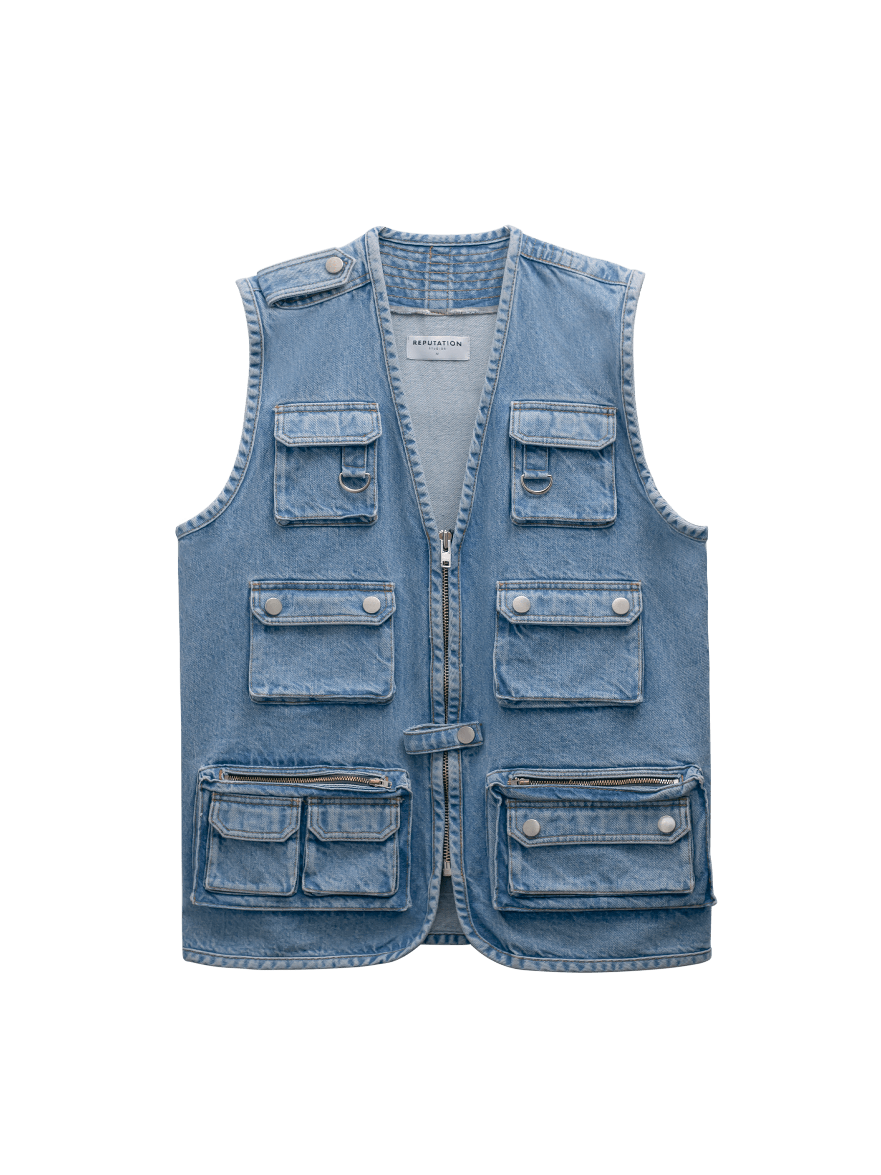 Denim Utility Vest - Light Stone
