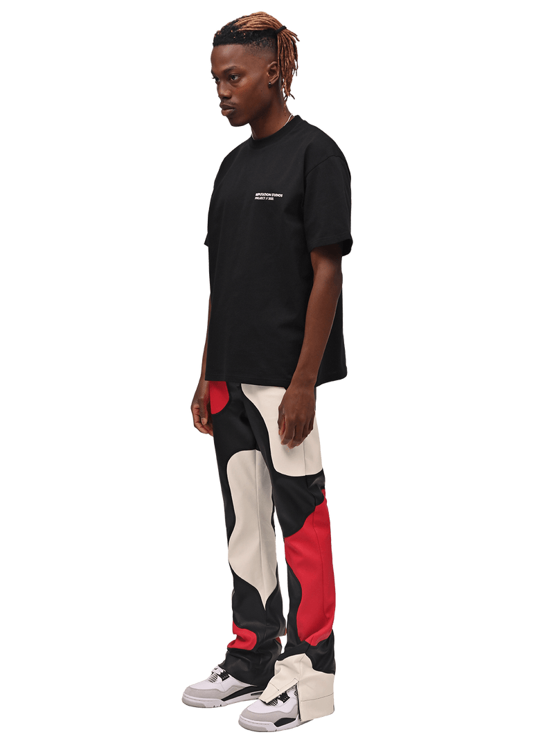 Flare Leather Patch Pants - Black