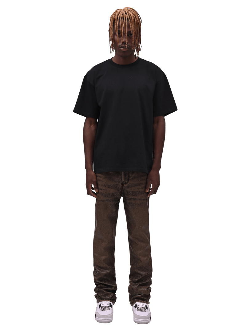 Flare Leather Pants - Acid Wash