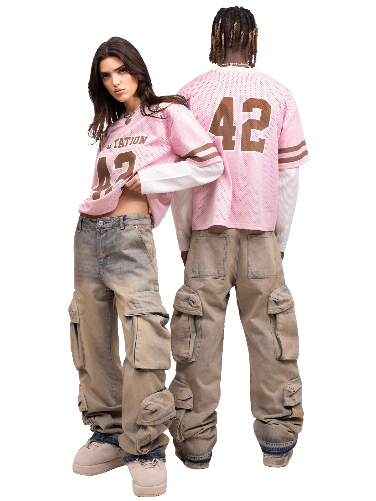 Double Cargo Denim - Cream Wash